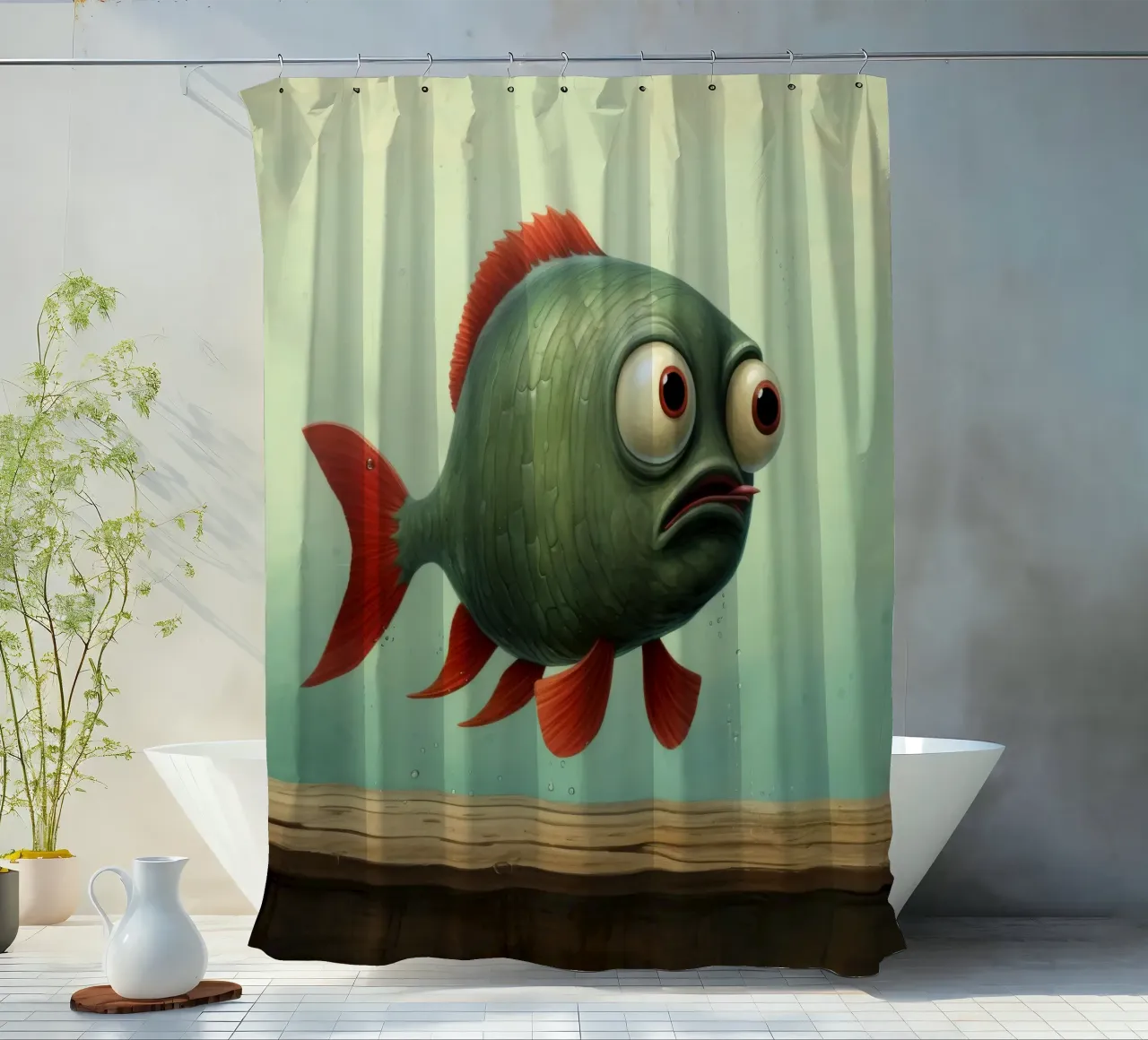 Piranha minimo 3 tenda da doccia da Minimal Animal Art