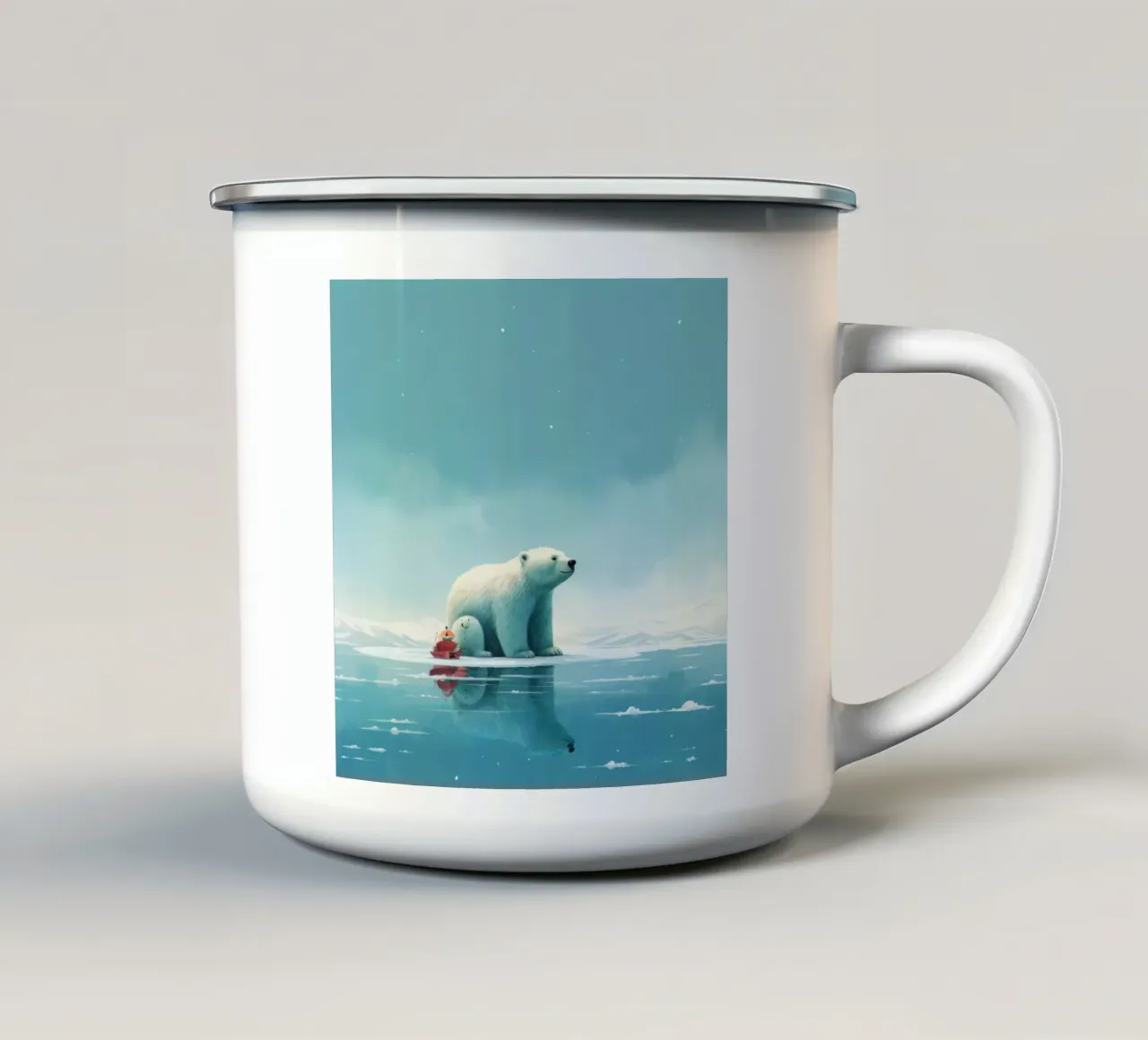Orso polare minimale 2 tazza in smalto da Minimal Animal Art