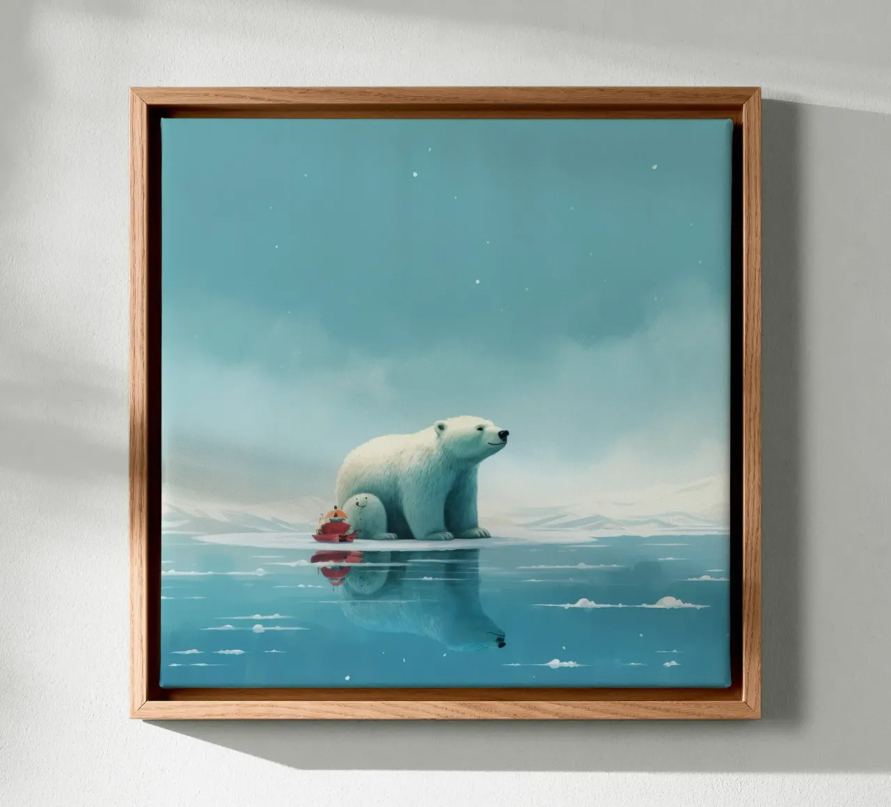 Orso polare minimale 2 tela con Cornice a cassetta da Minimal Animal Art