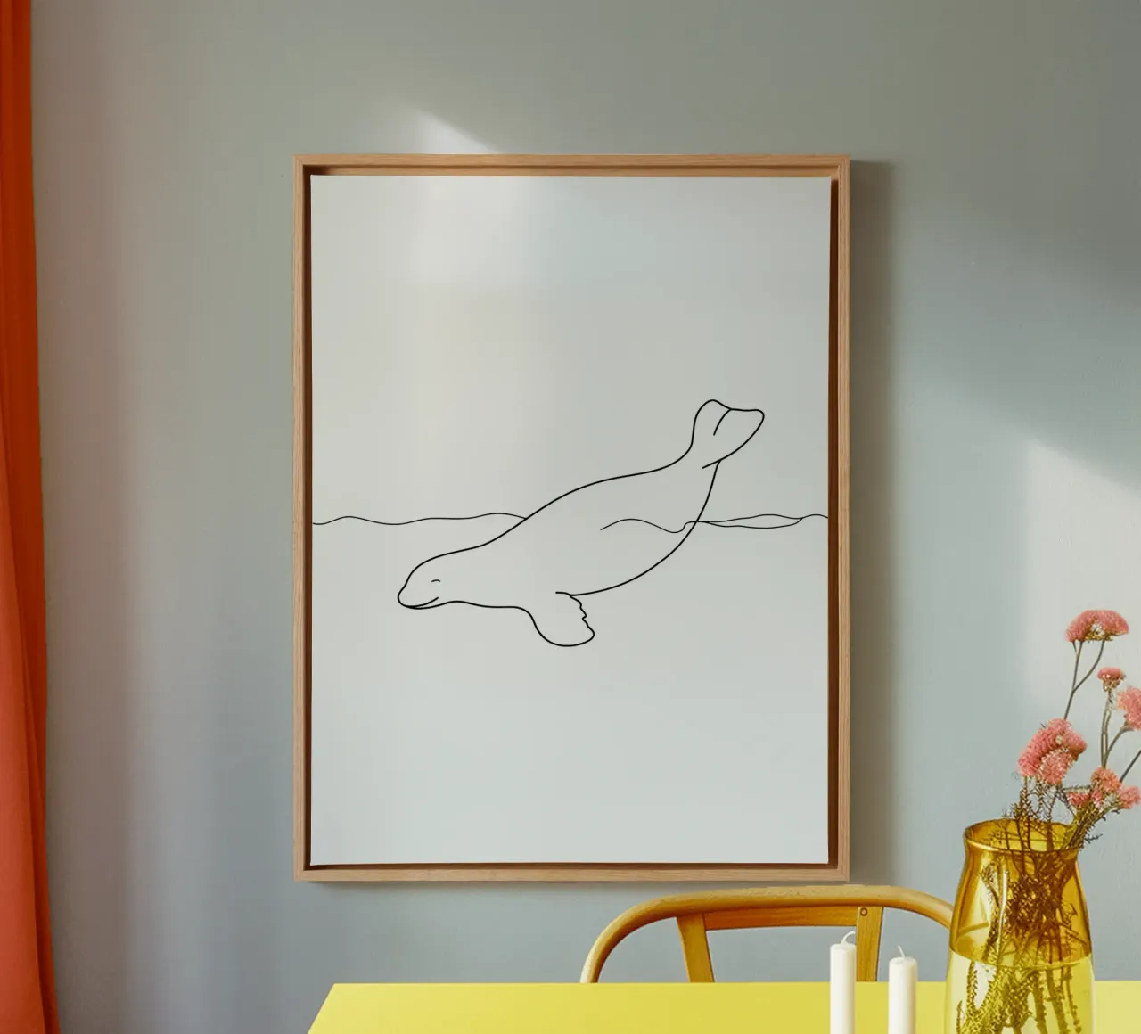 Graceful Seal Underwater | Minimalist Line Art Drawing canvas by Viv Line Art