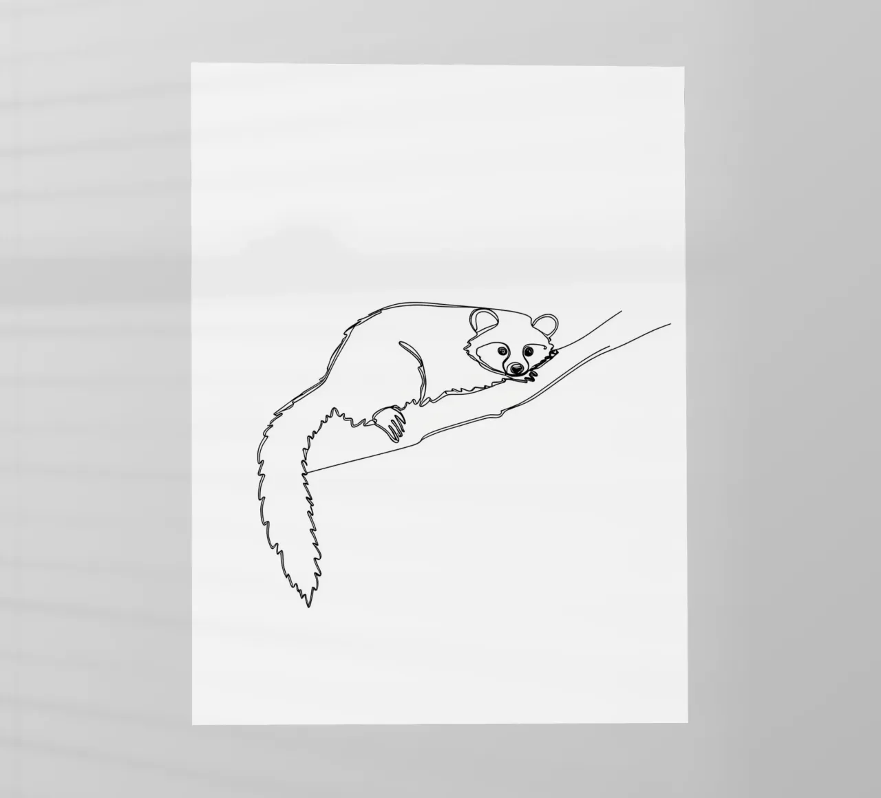Lamur su un ramo Disegno d'arte lineare minimalista pellicola backlit da Viv Line Art