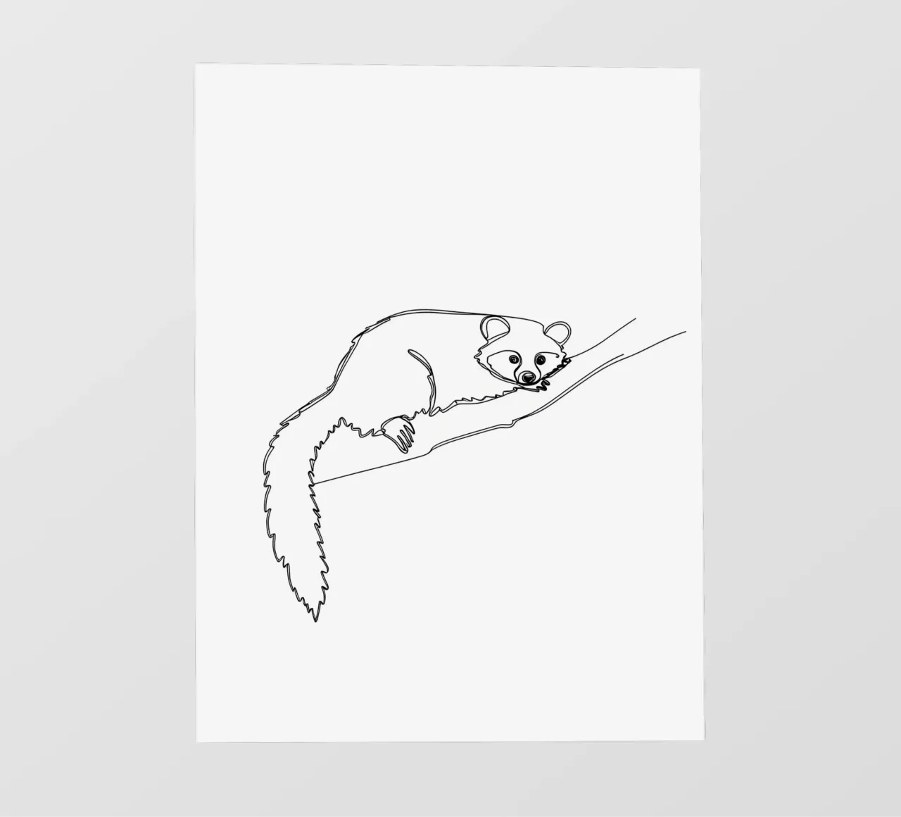 Lamur su un ramo Disegno d'arte lineare minimalista telo in pvc da Viv Line Art