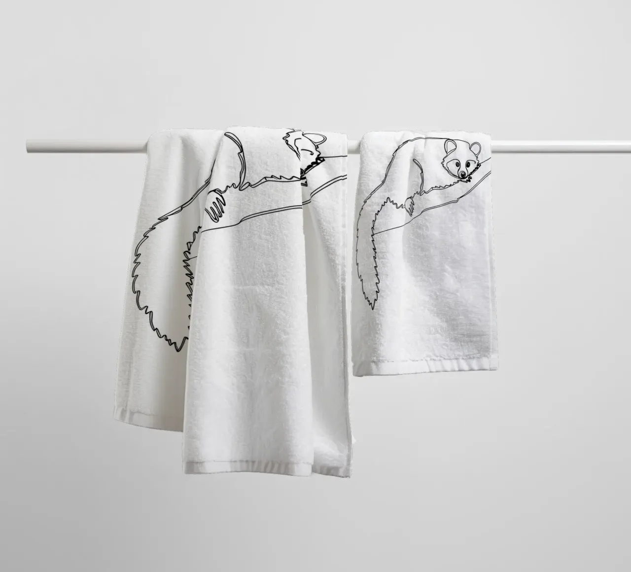 Lamur on a Branch Minimalist Line Art Drawing towel by Viv Line Art
