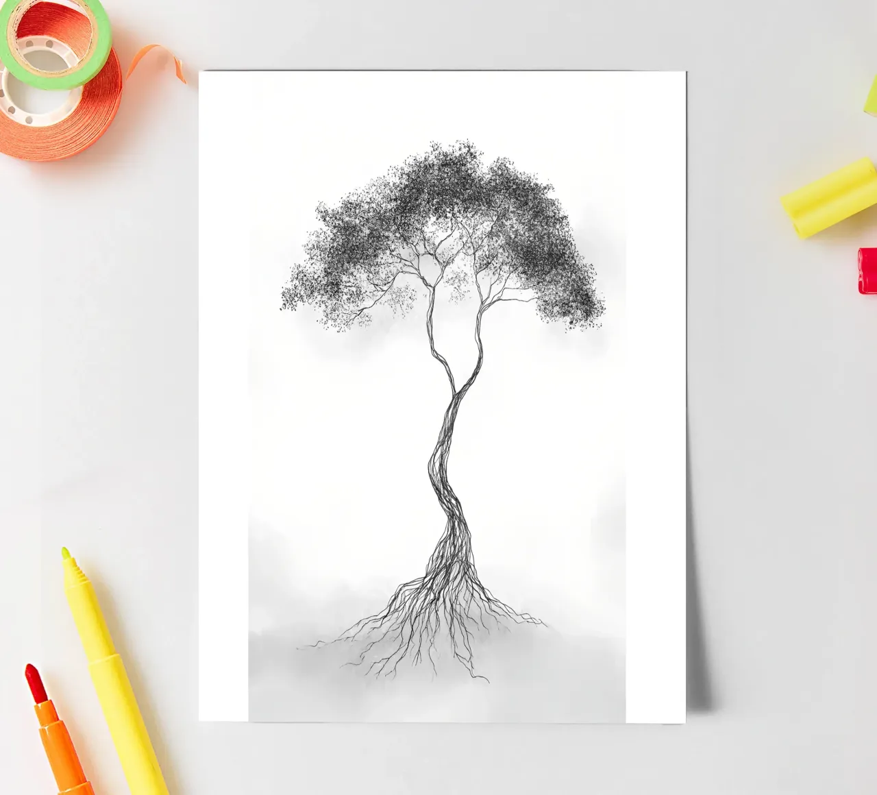 Tree of Life Minimalist Line Art Drawing sticker sheet by Viv Line Art