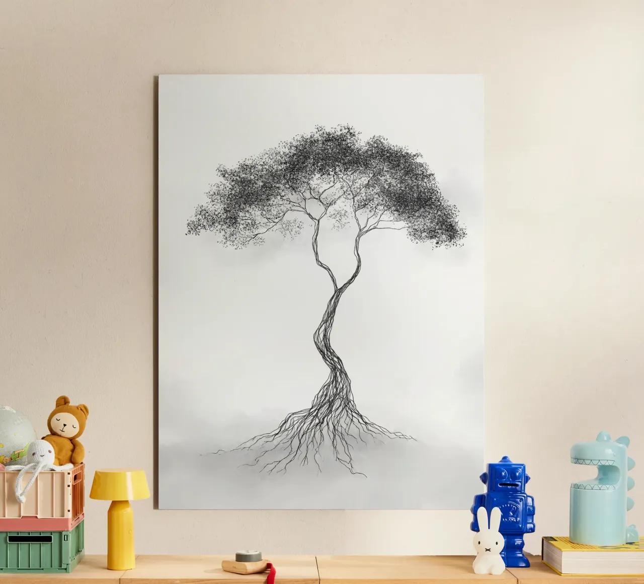 Tree of Life Minimalist Line Art Drawing alu-dibond by Viv Line Art