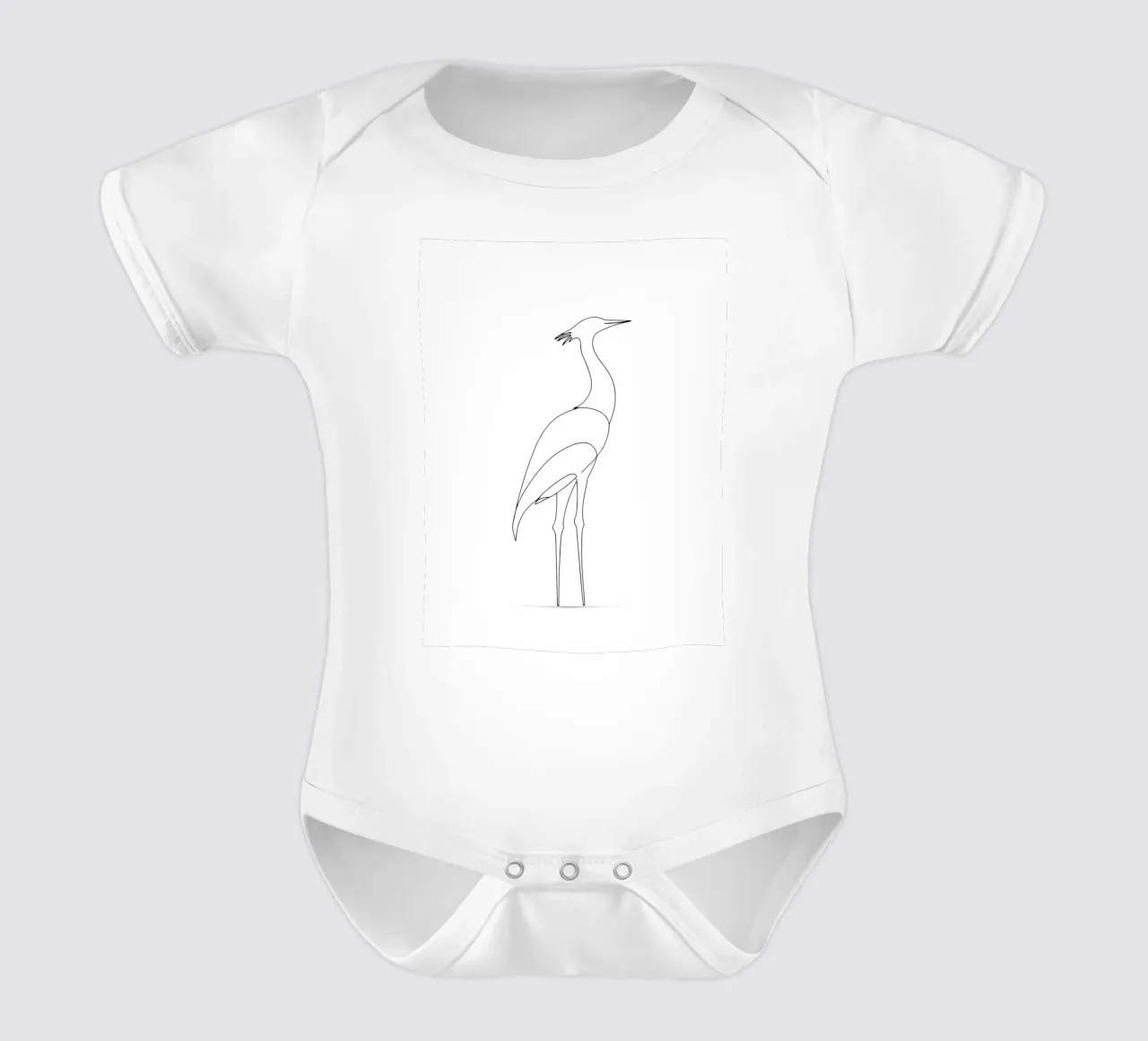 Disegno lineare minimalista di un airone in piedi body neonato maniche corte da Viv Line Art