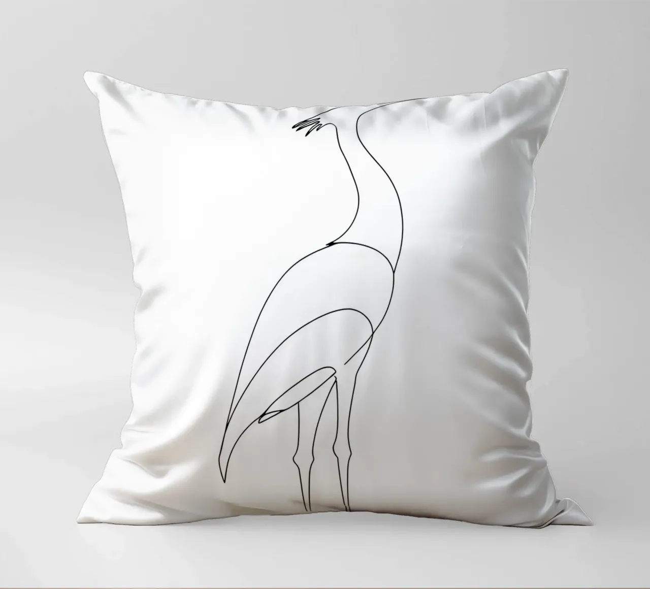 Disegno lineare minimalista di un airone in piedi cuscino da Viv Line Art
