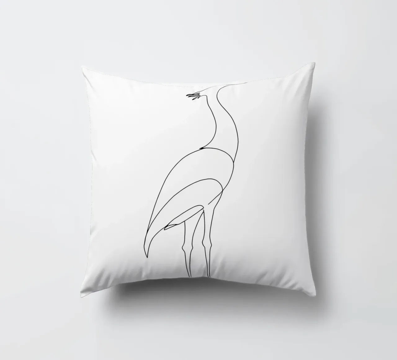 Disegno lineare minimalista di un airone in piedi cuscino da Viv Line Art