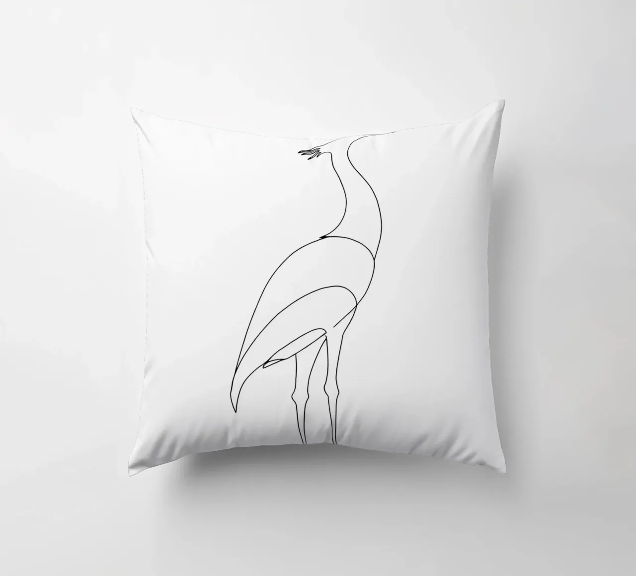 Disegno lineare minimalista di un airone in piedi cuscino da Viv Line Art