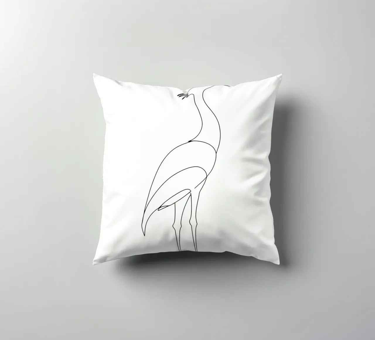 Disegno lineare minimalista di un airone in piedi cuscino da Viv Line Art