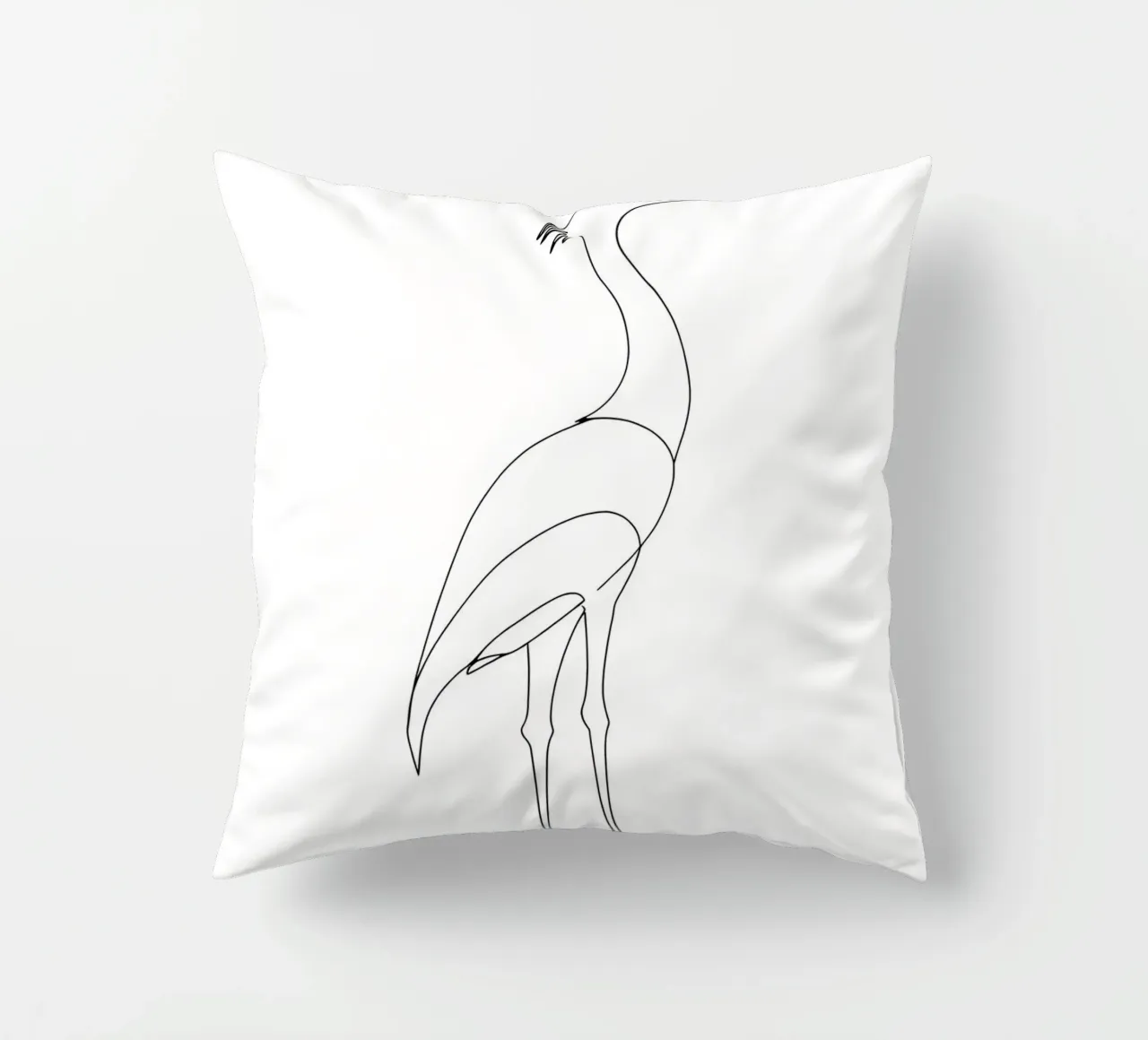 Disegno lineare minimalista di un airone in piedi cuscino da Viv Line Art