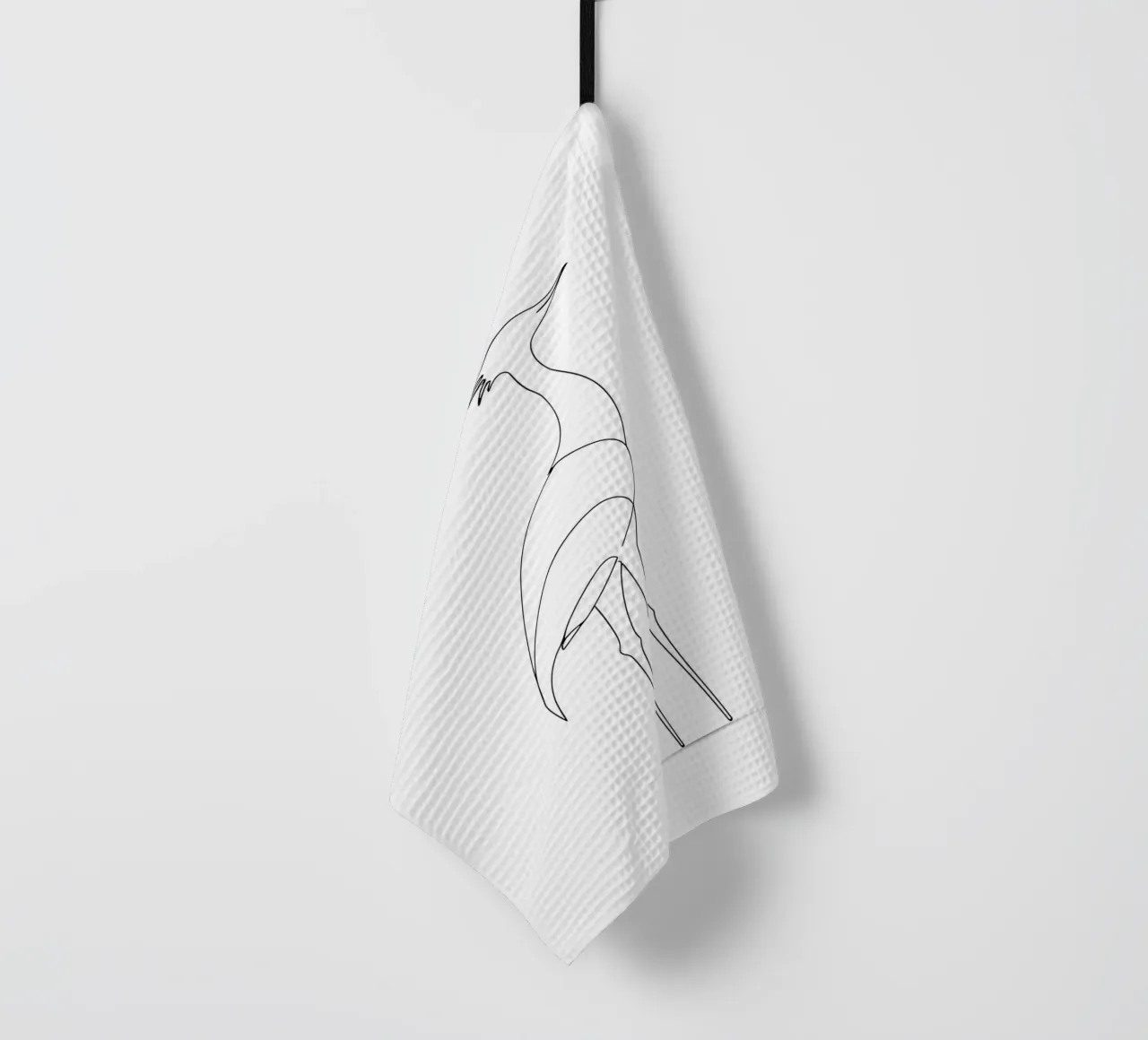 Disegno lineare minimalista di un airone in piedi canovaccio da cucina da Viv Line Art