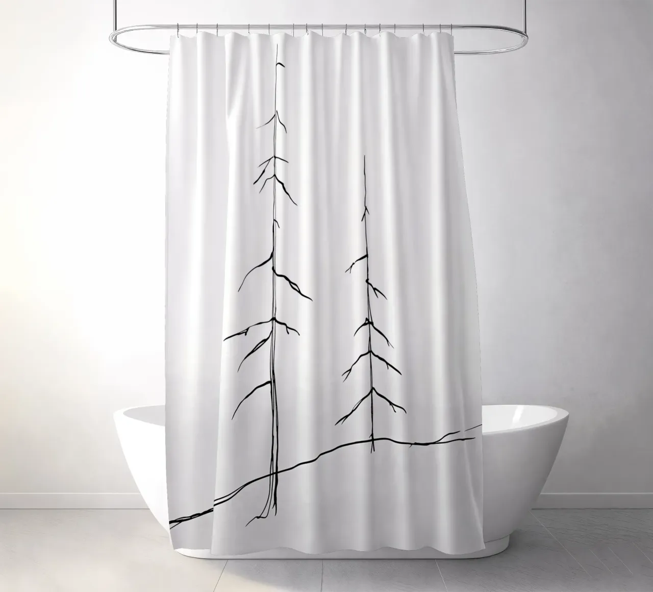 Bare Trees Minimalist Line Art Zeichnung Duschvorhang von Viv Line Art