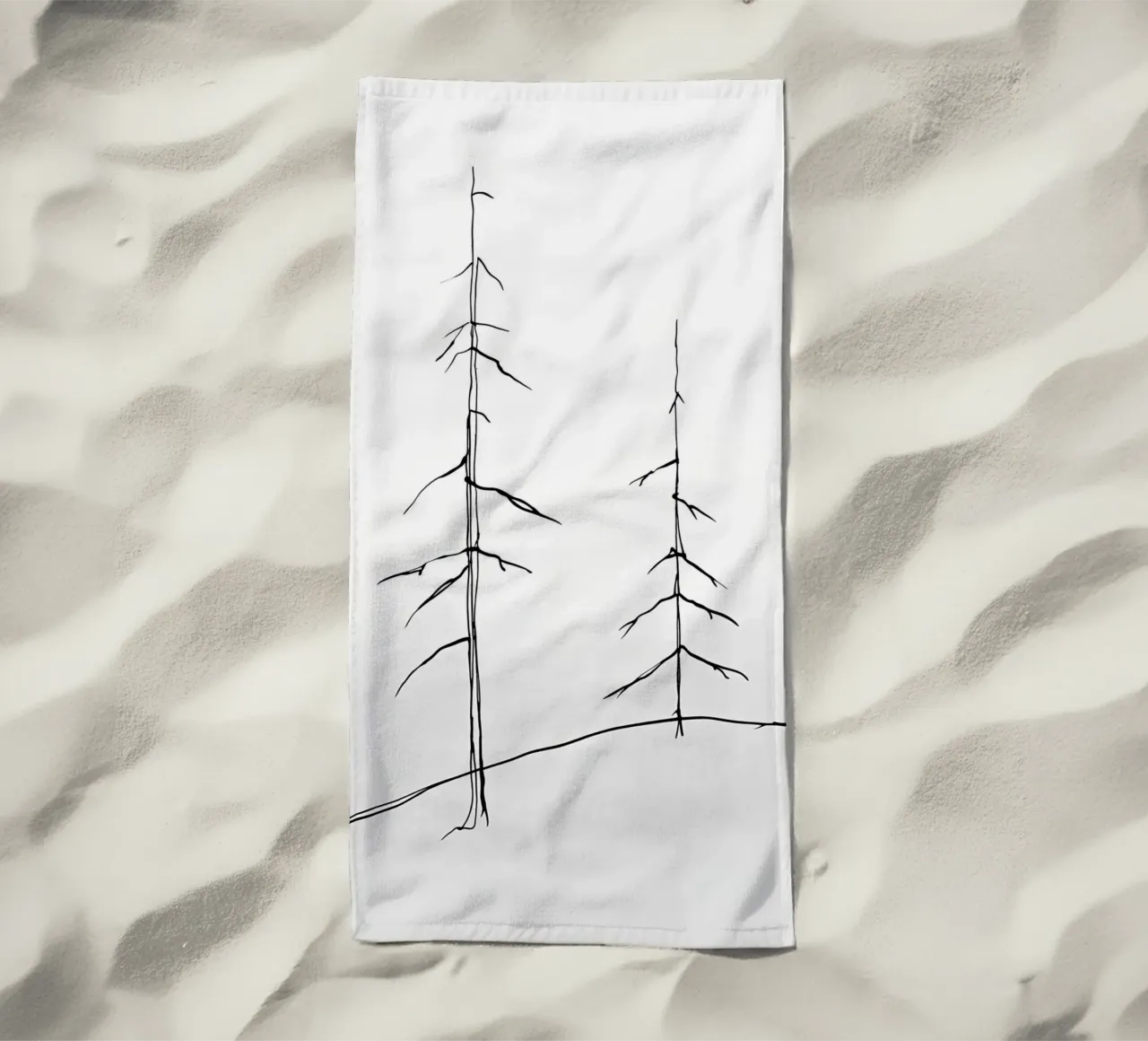 Bare Trees Minimalist Line Art Drawing beach towel by Viv Line Art
