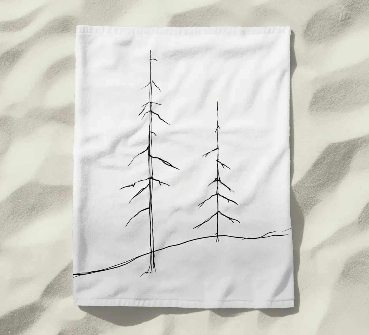 Bare Trees Minimalist Line Art Drawing beach towel by Viv Line Art