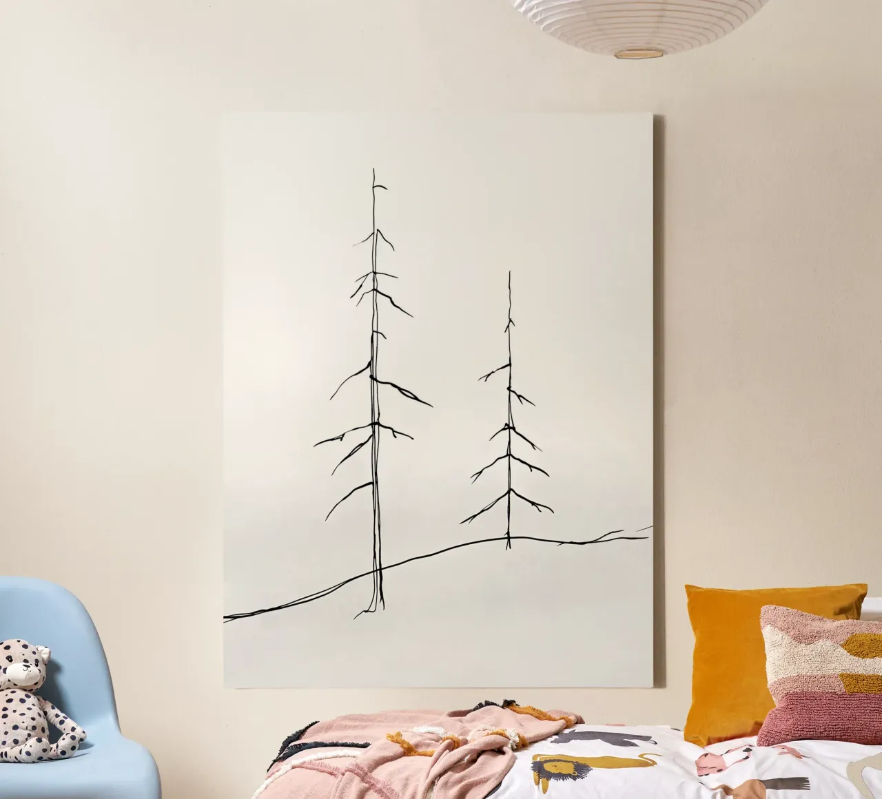 Bare Trees Minimalist Line Art Drawing canvas by Viv Line Art
