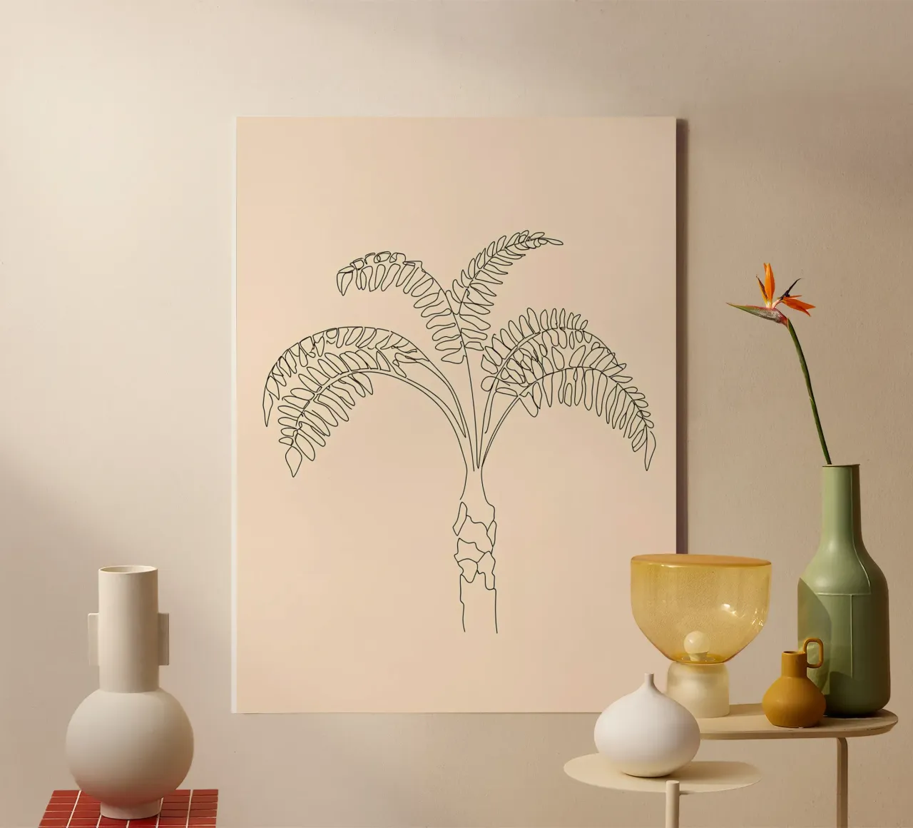 Palm Tree Minimalist Line Art Drawing canvas with Floater frame by Viv Line Art