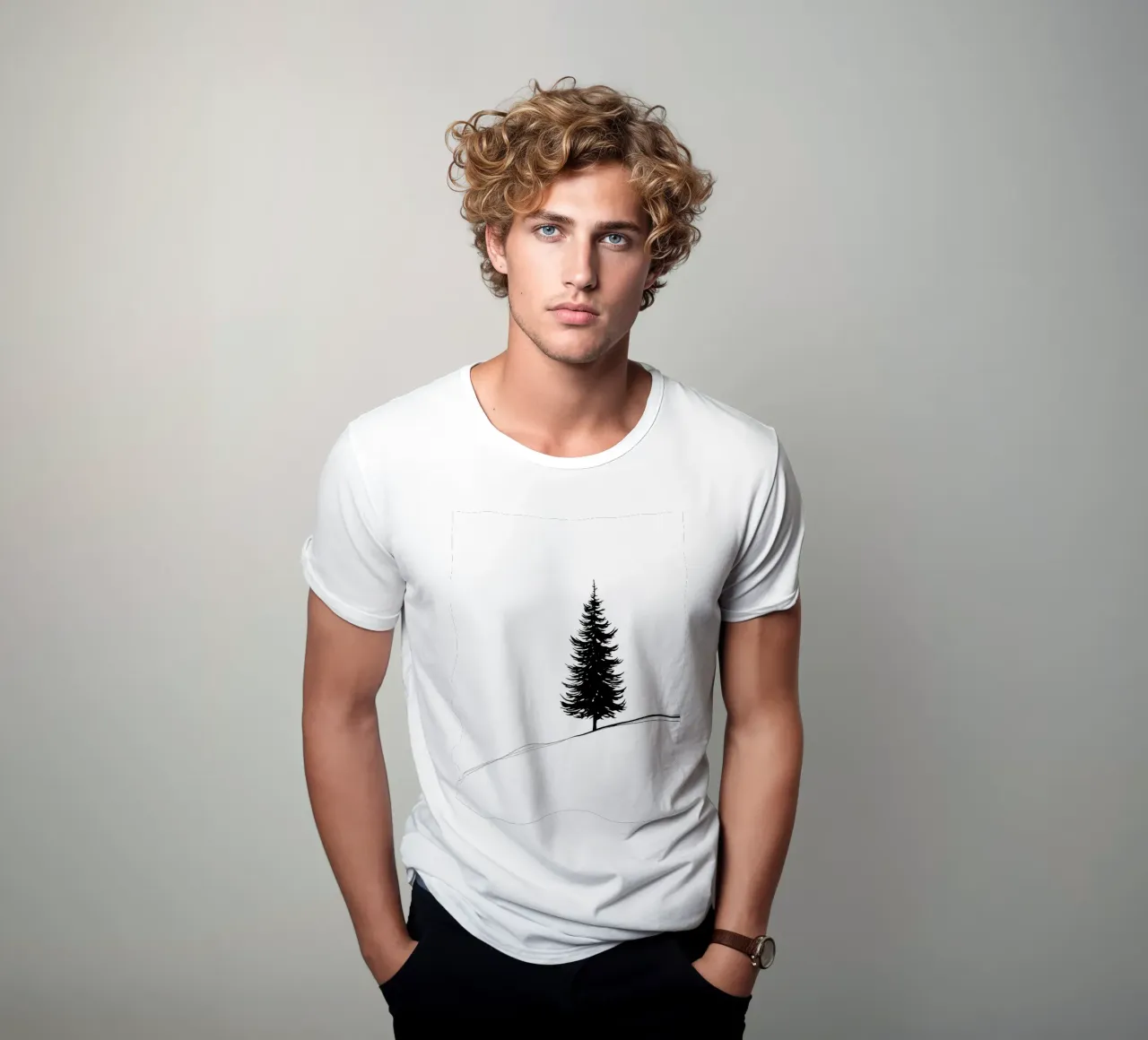 Disegno lineare minimalista di un albero di pino t-shirt da Viv Line Art