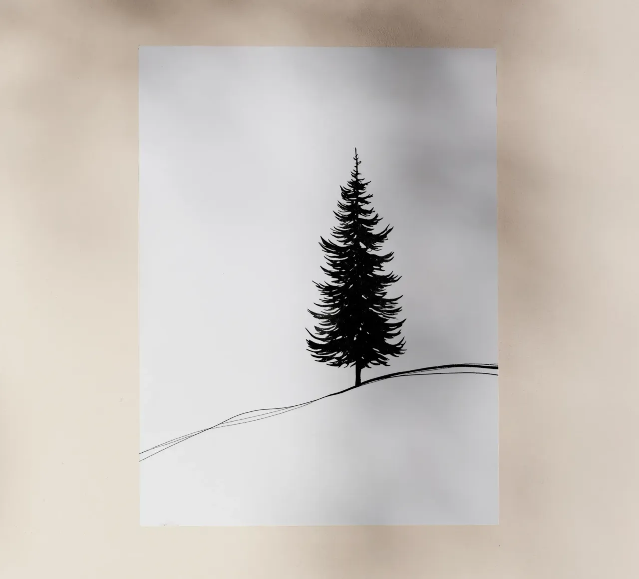 Disegno lineare minimalista di un albero di pino pellicola backlit da Viv Line Art