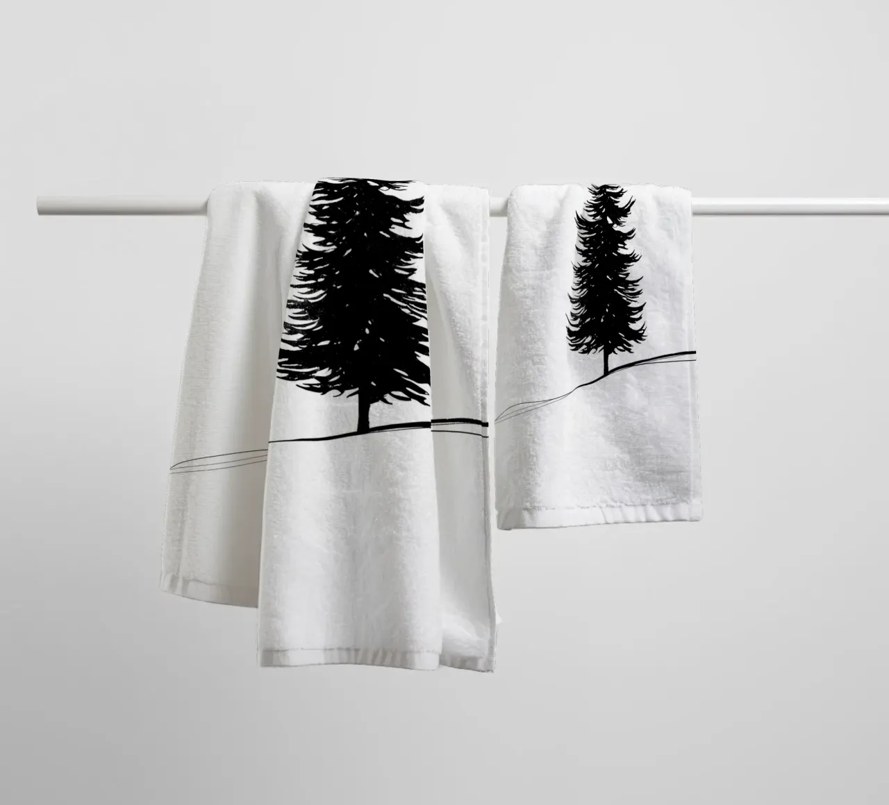 Pine Tree Minimalist Line Art Drawing towel by Viv Line Art