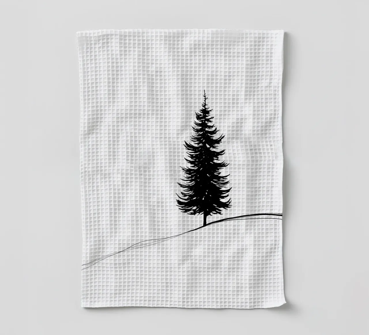 Pine Tree Minimalist Line Art Drawing tea towel by Viv Line Art