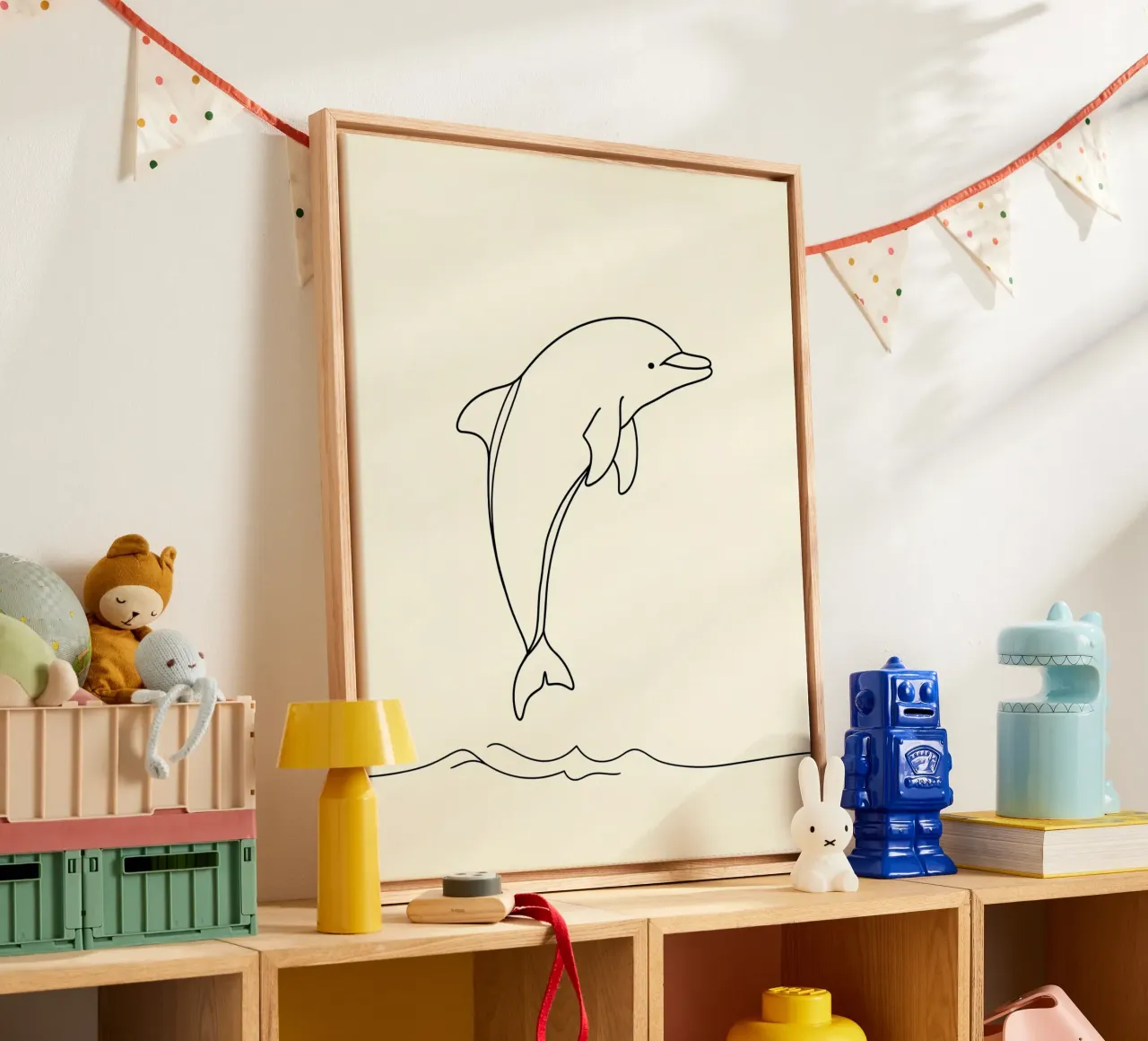 Delphin Springen Minimalist Line Art Zeichnung Leinwand von Viv Line Art