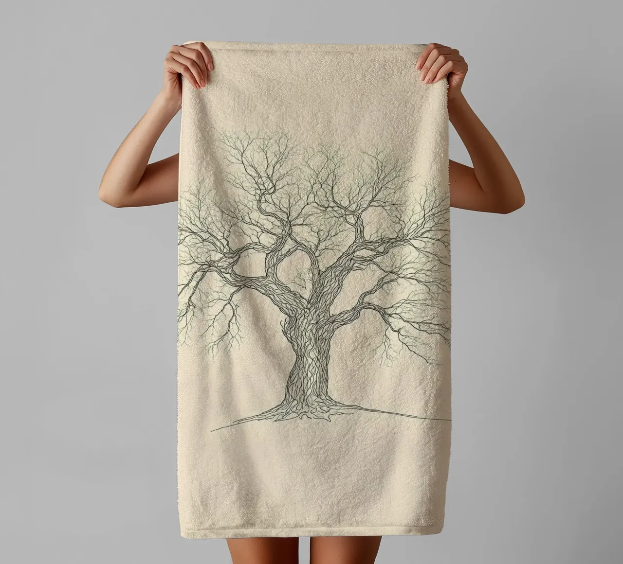 Bare Tree Minimalist Line Art Drawing towel by Viv Line Art