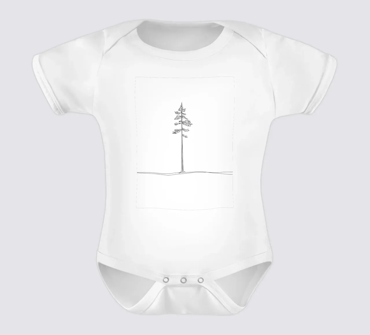 Single Pine Tree Minimalist Line Art Drawing short-sleeve baby romper by Viv Line Art