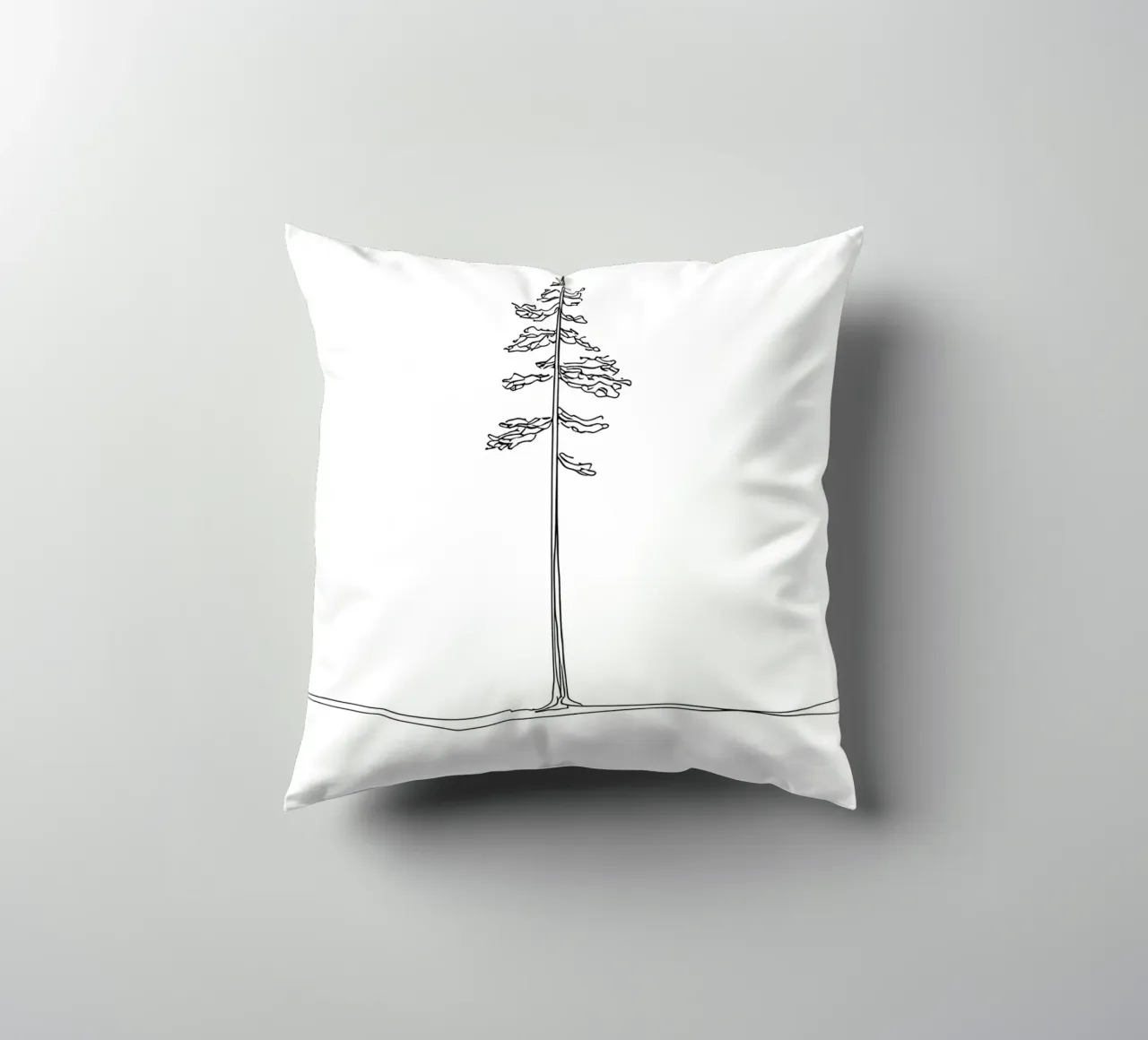 Single Pine Tree Minimalist Line Art Drawing decorative cushion by Viv Line Art