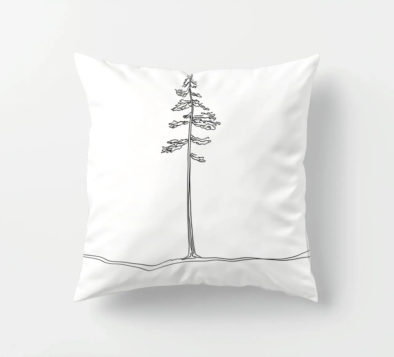 Single Pine Tree Minimalist Line Art Drawing decorative cushion by Viv Line Art