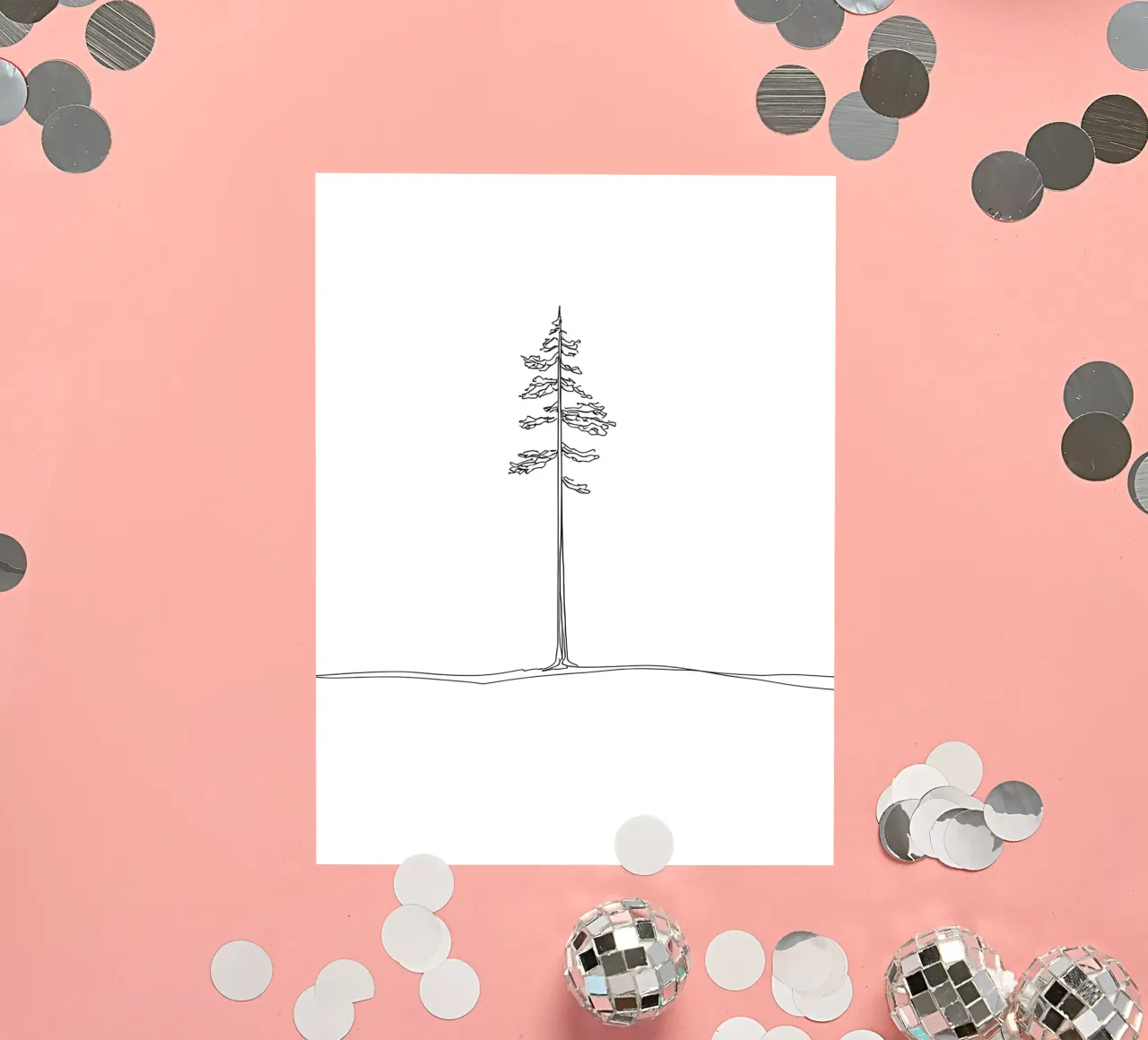 Single Pine Tree Minimalist Line Art Drawing sticker by Viv Line Art
