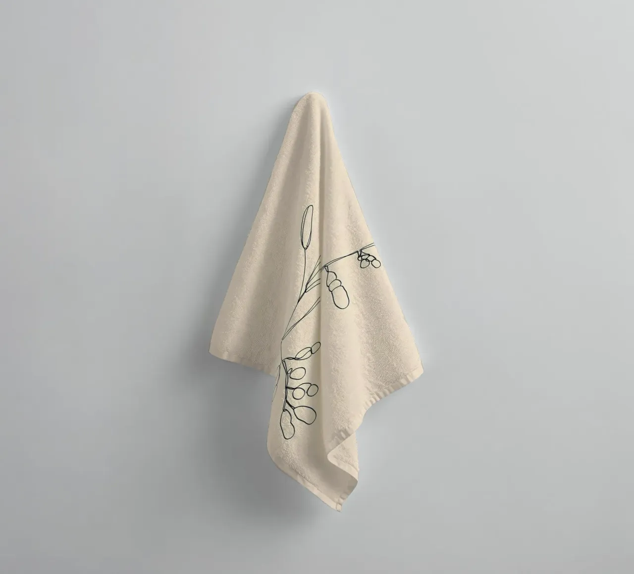 Botanical Leaves and Branch Minimalist Line Art Drawing towel by Viv Line Art