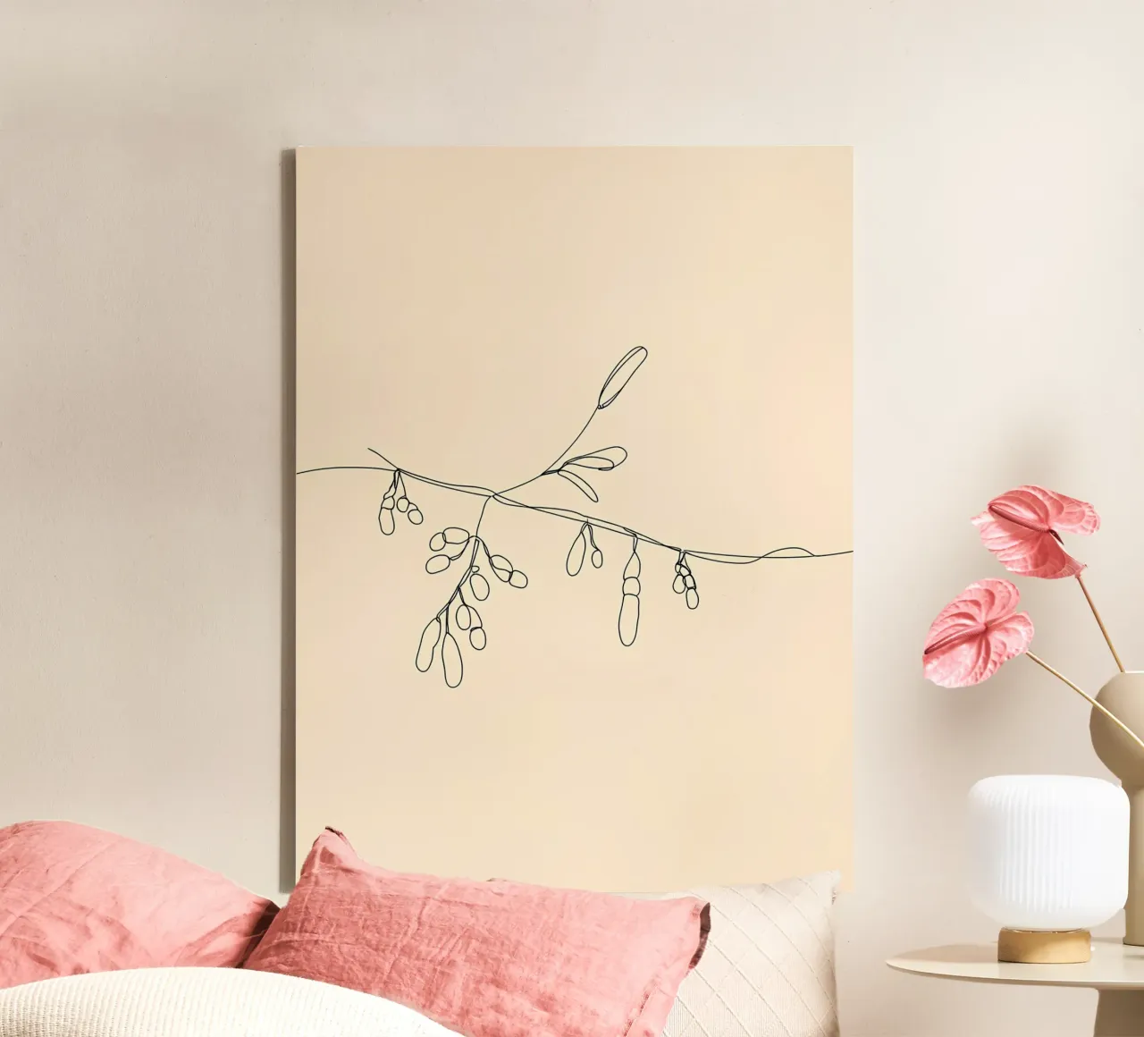 Botanical Leaves and Branch Minimalist Line Art Drawing canvas by Viv Line Art