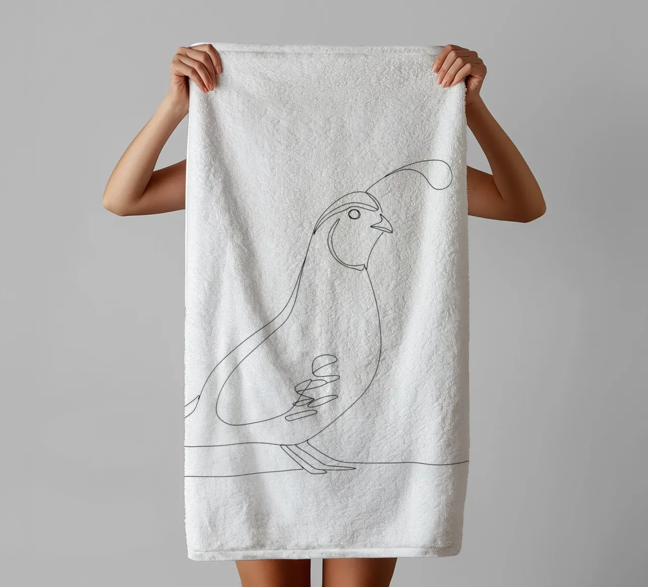 Quail Bird Minimalist Line Art Drawing towel by Viv Line Art