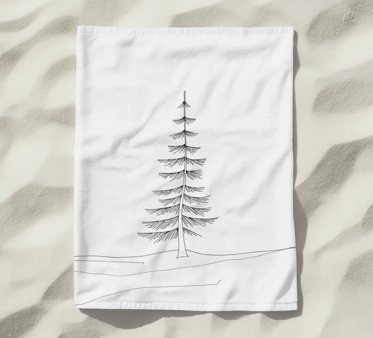 Single Tree Art Minimalist Line Drawing beach towel by Viv Line Art