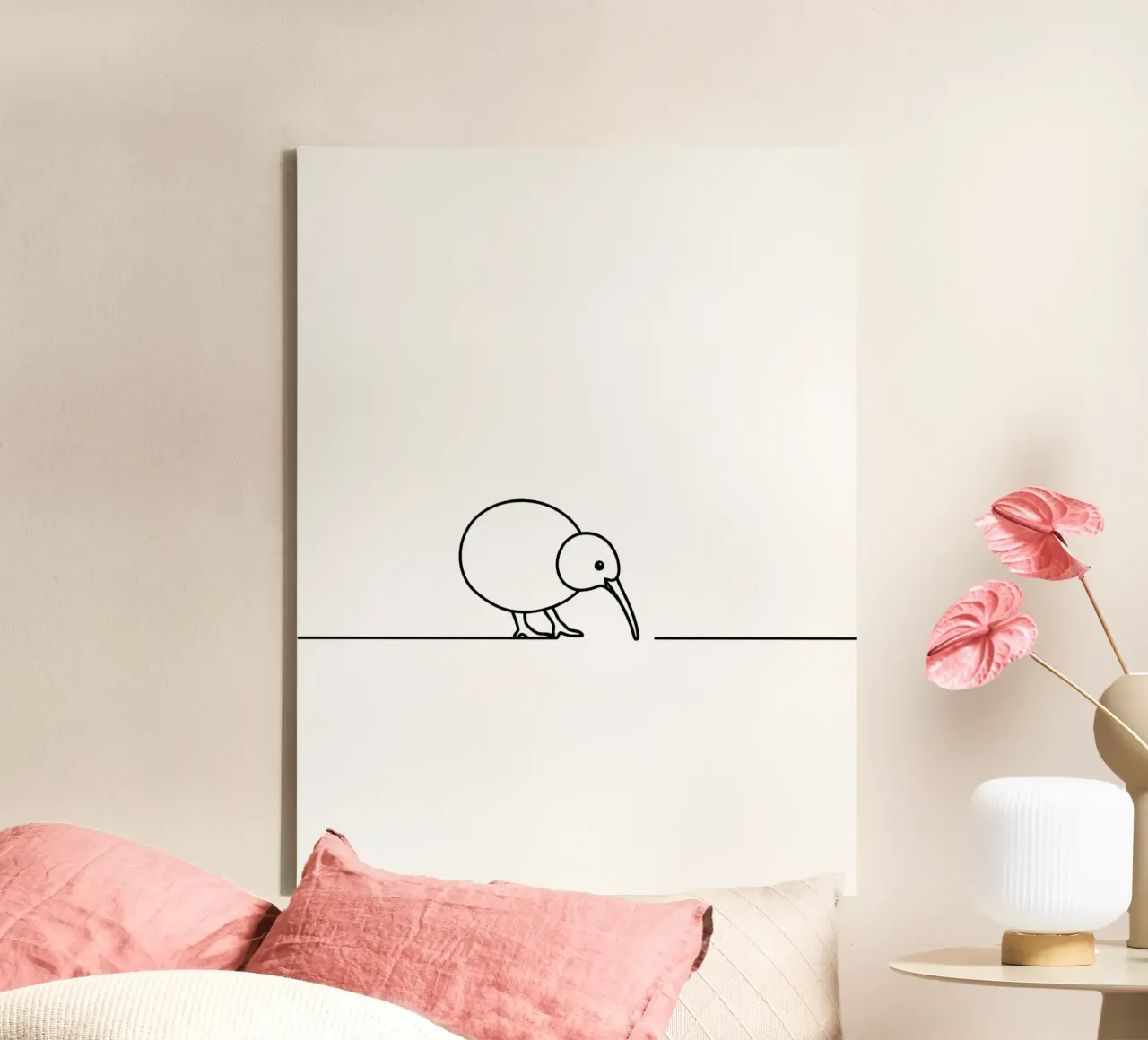 Kiwi Bird Minimalist Line Art Drawing canvas by Viv Line Art