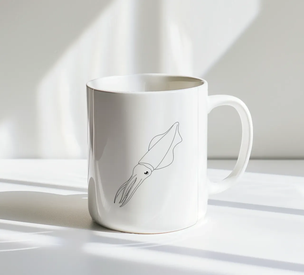 Squid Minimalist Line Art Drawing ceramic mug by Viv Line Art