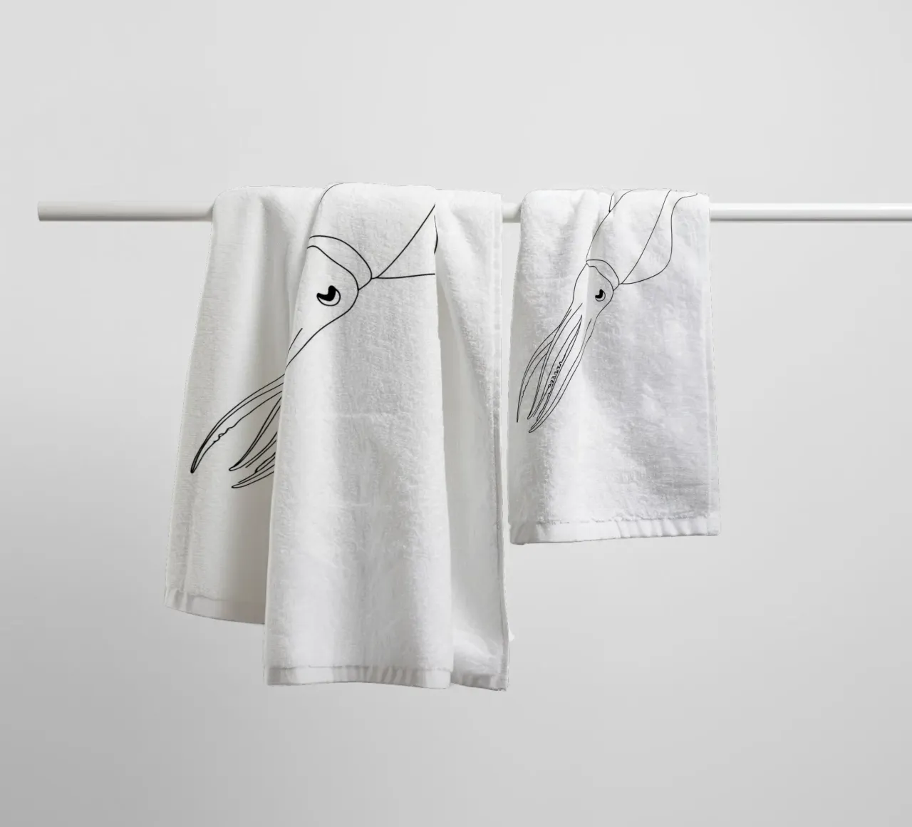 Squid Minimalist Line Art Drawing towel by Viv Line Art
