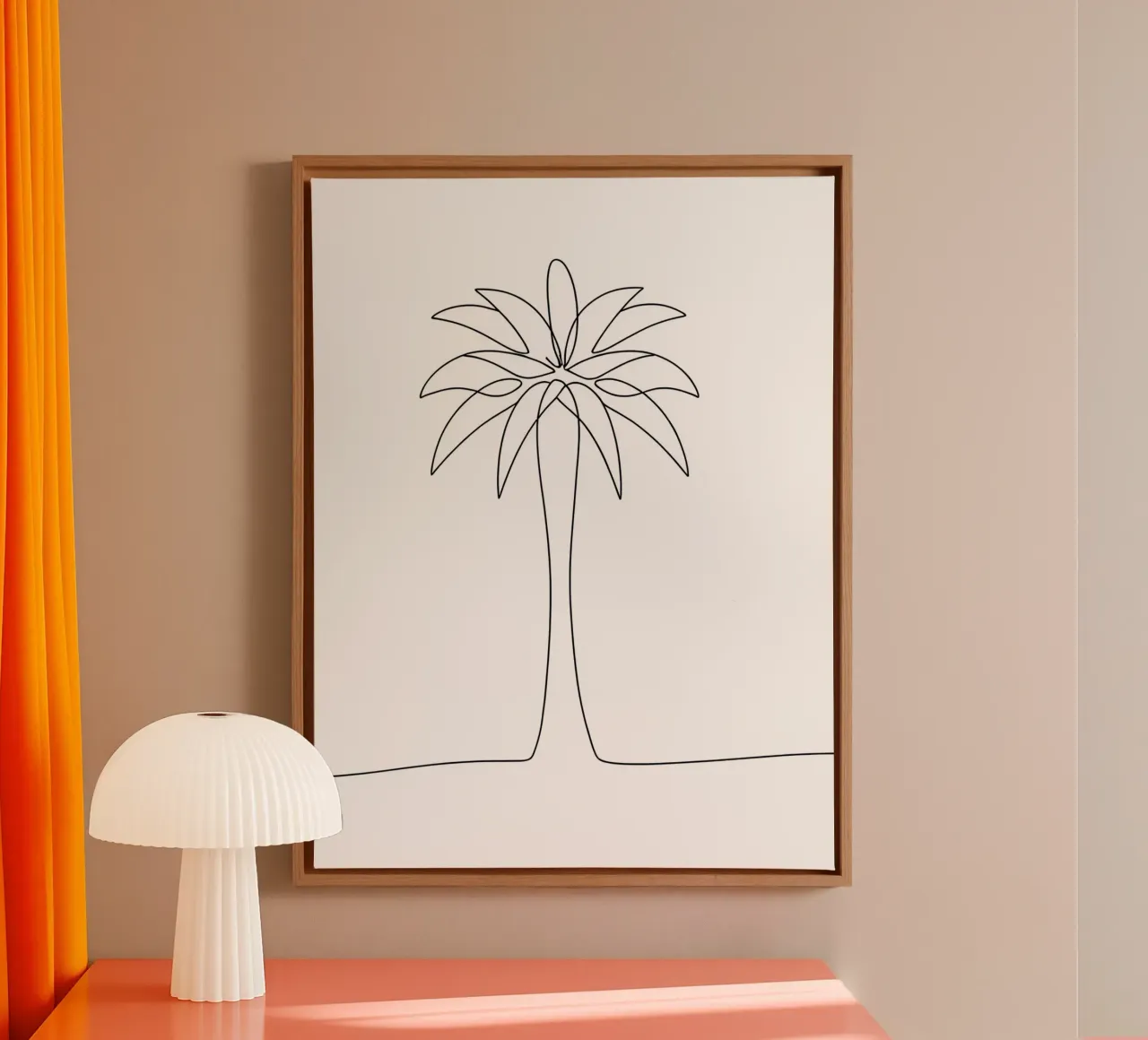 Palm Tree Minimalist Line Art Drawing canvas with Floater frame by Viv Line Art