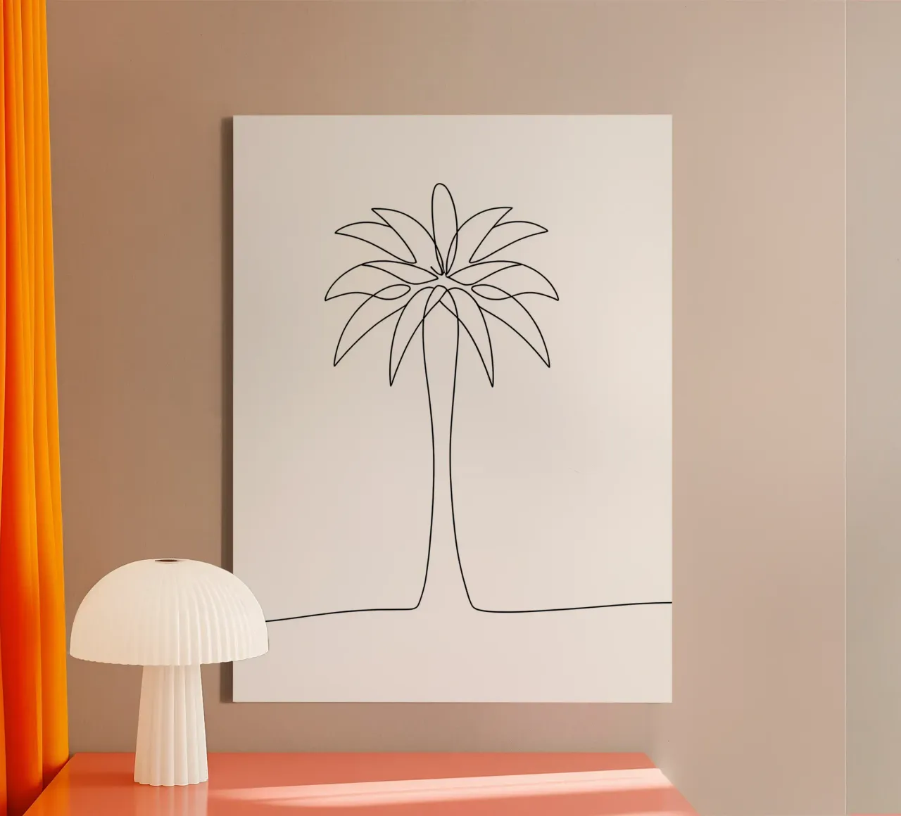 Palm Tree Minimalist Line Art Drawing canvas with Floater frame by Viv Line Art