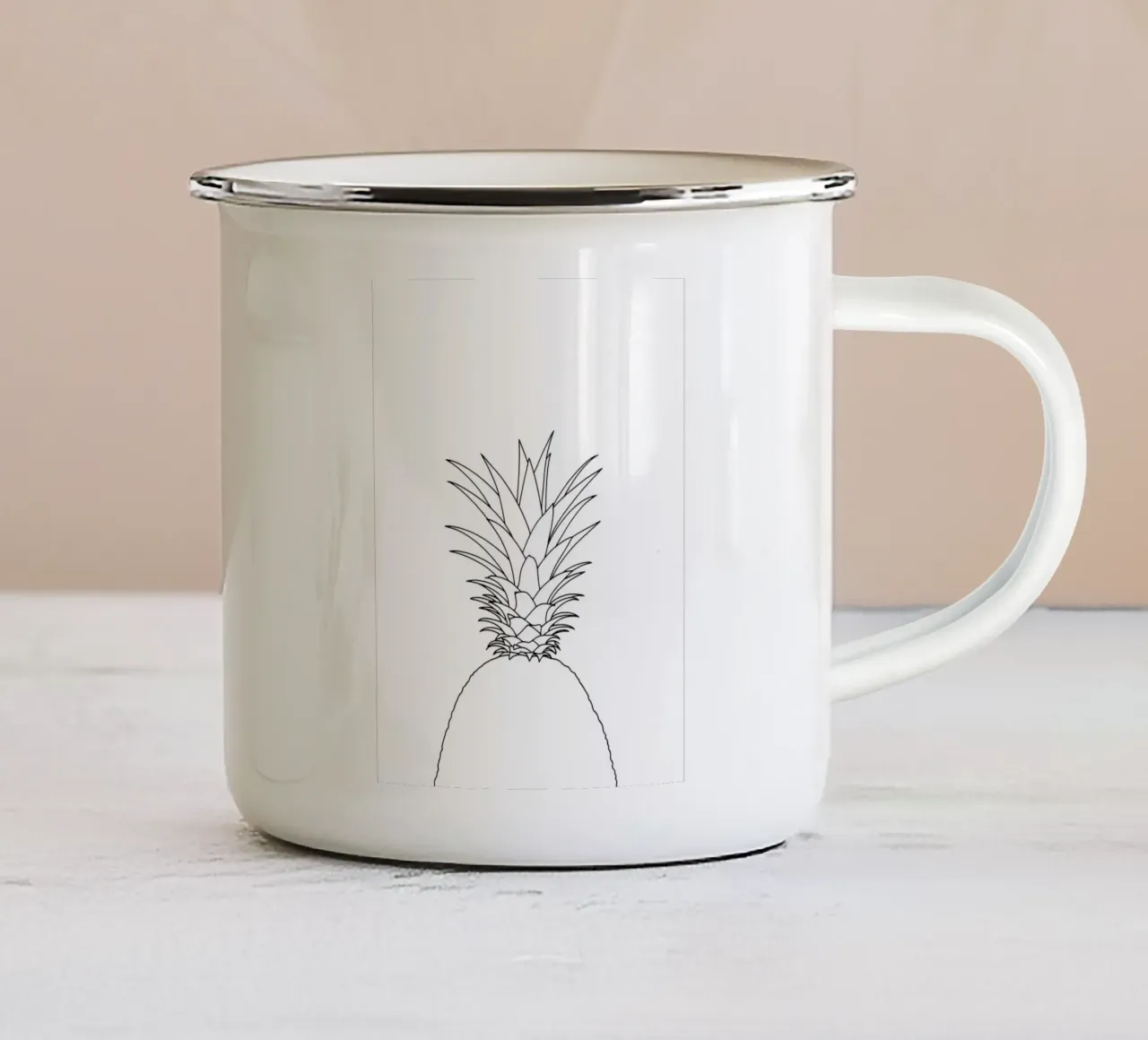Disegno lineare minimalista di ananas tazza in smalto da Viv Line Art