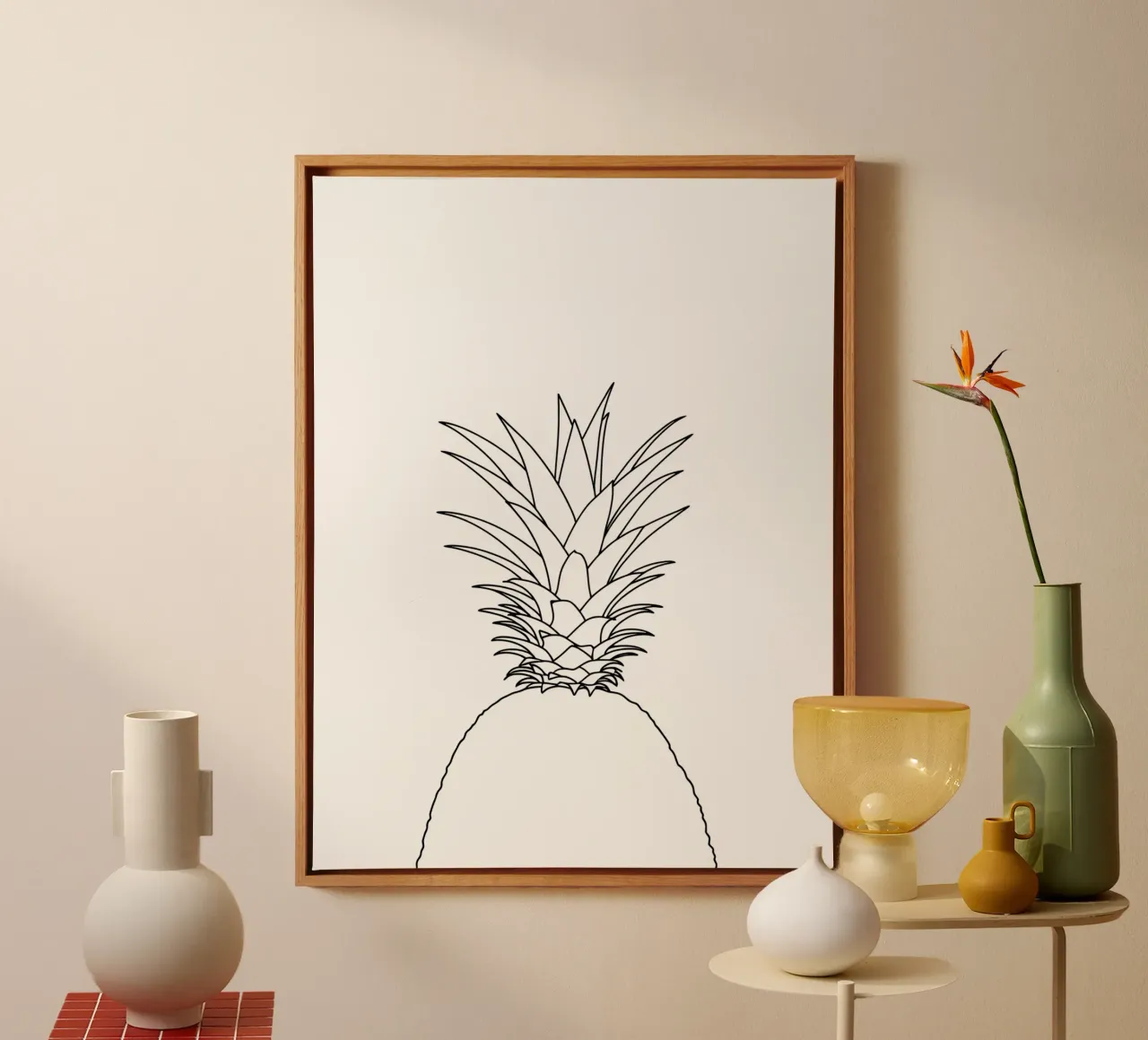 Pineapple Minimalist Line Art Drawing canvas by Viv Line Art