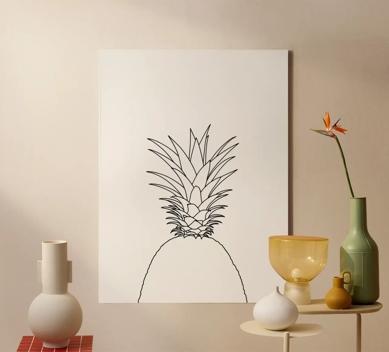 Pineapple Minimalist Line Art Drawing canvas by Viv Line Art