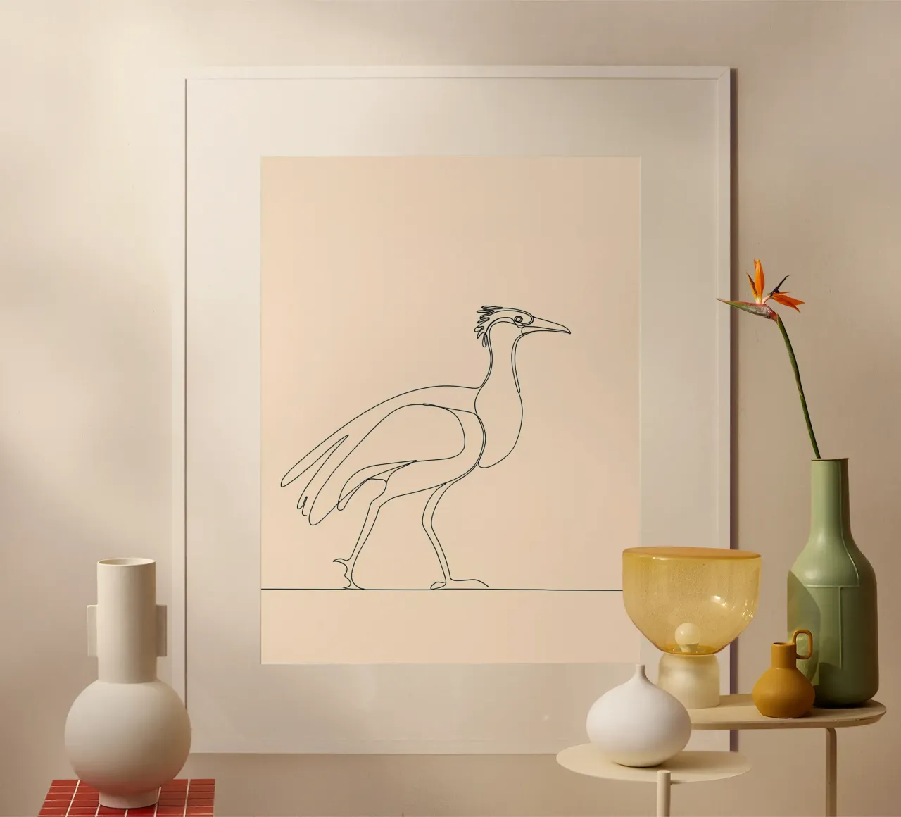 Kranich Vogel Minimalist Line Art Zeichnung Poster von Viv Line Art