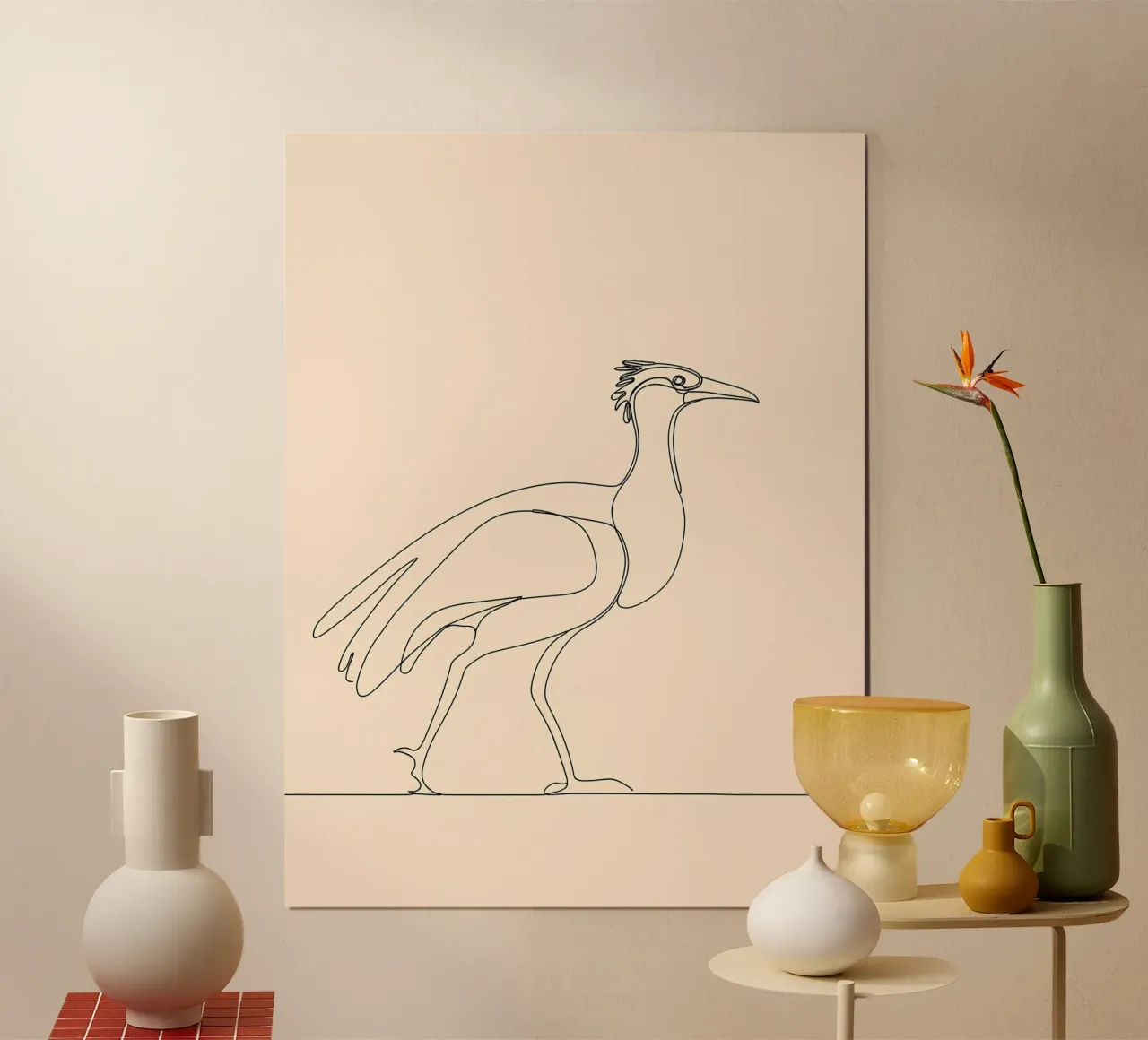 Kranich Vogel Minimalist Line Art Zeichnung Poster von Viv Line Art