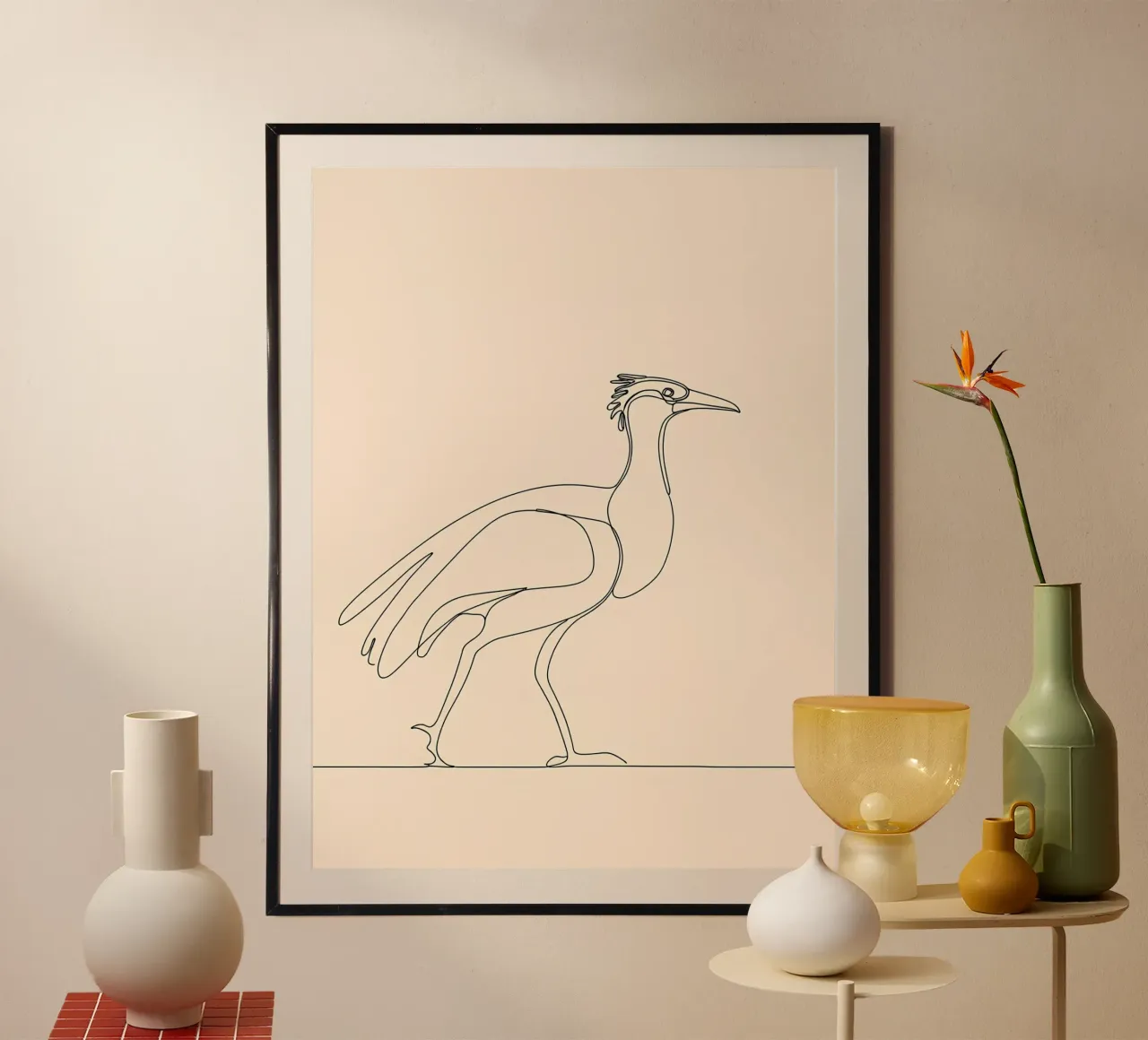 Kranich Vogel Minimalist Line Art Zeichnung Poster von Viv Line Art