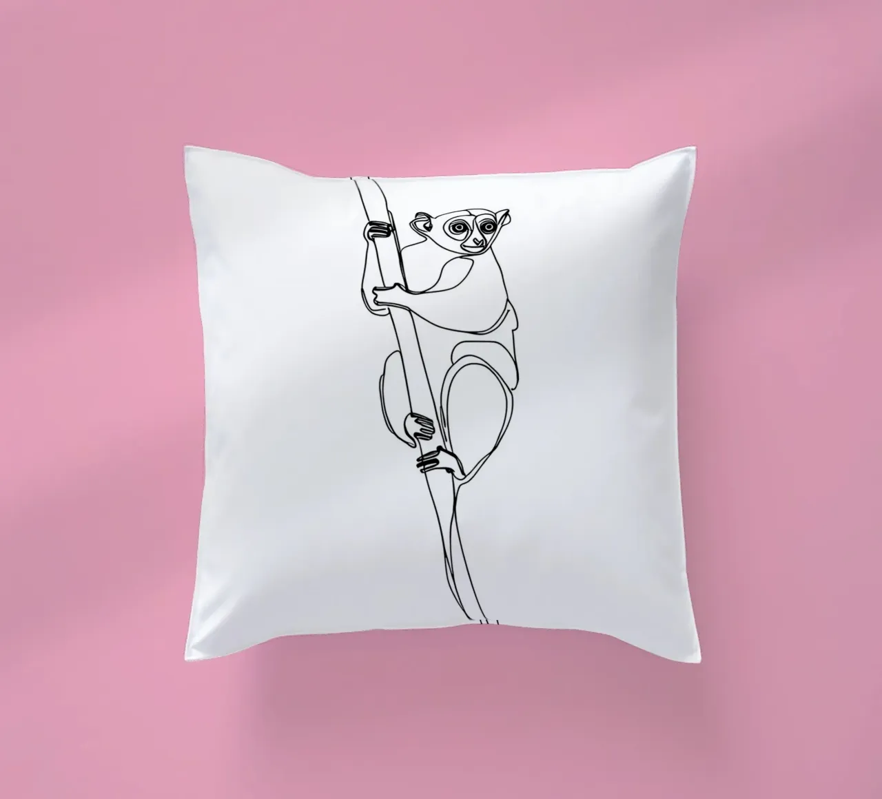 Lemur Climbing Tree Minimalist Line Art Drawing decorative cushion by Viv Line Art