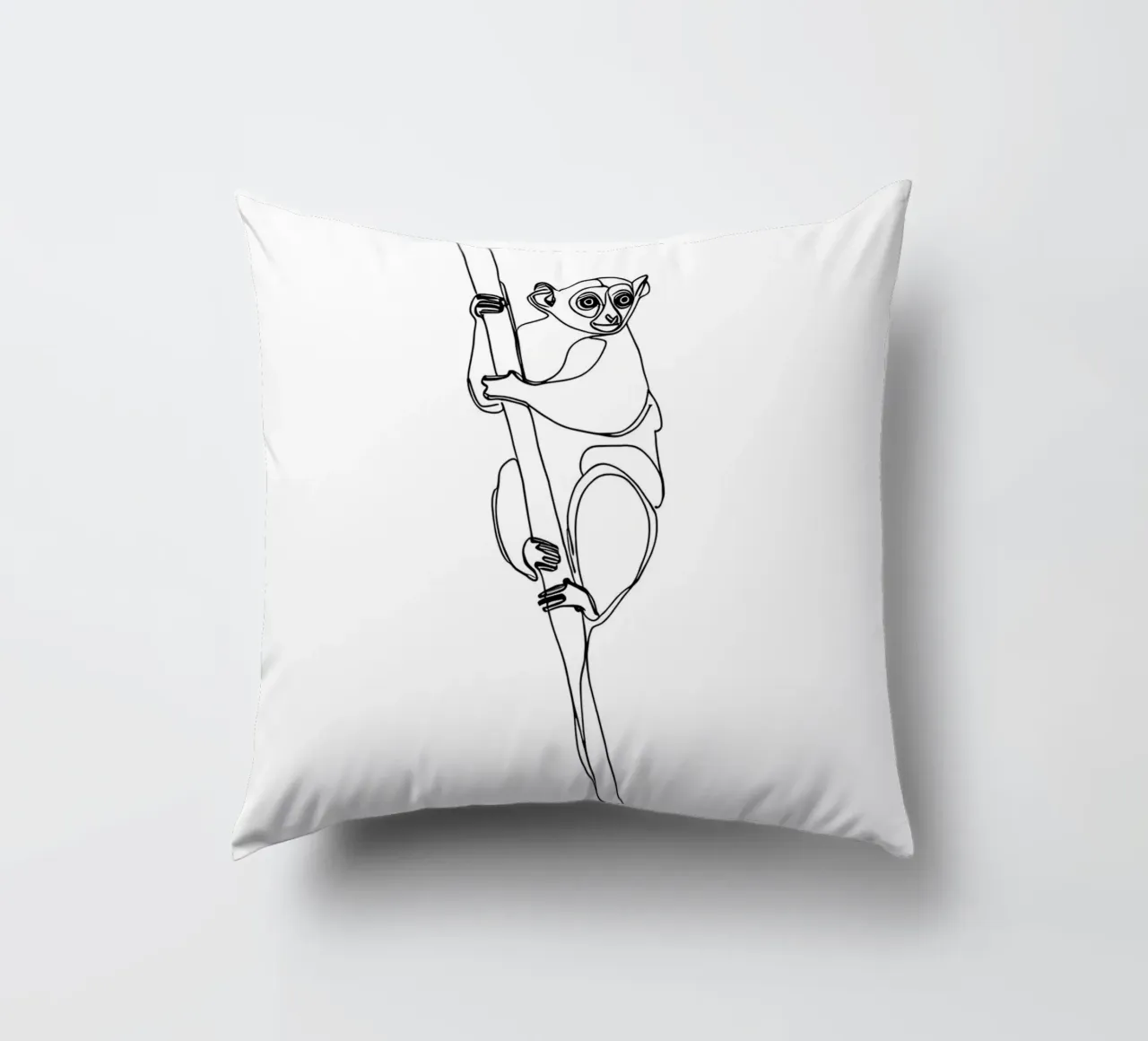 Lemur Climbing Tree Minimalist Line Art Drawing decorative cushion by Viv Line Art