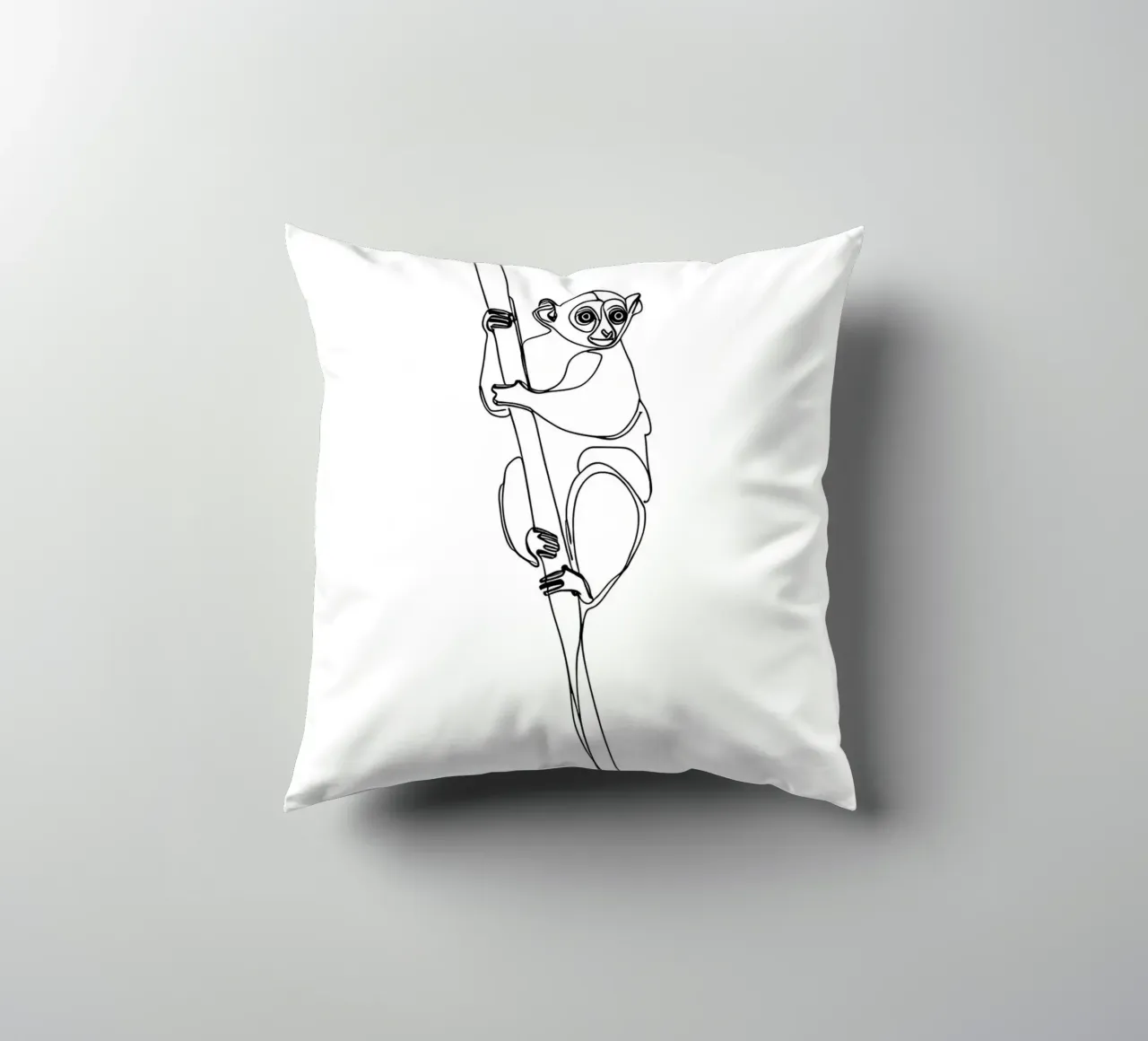 Lemur Climbing Tree Minimalist Line Art Drawing decorative cushion by Viv Line Art