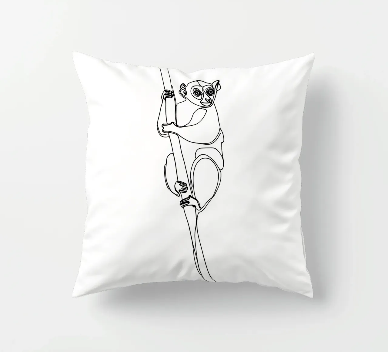 Lemur Climbing Tree Minimalist Line Art Drawing decorative cushion by Viv Line Art
